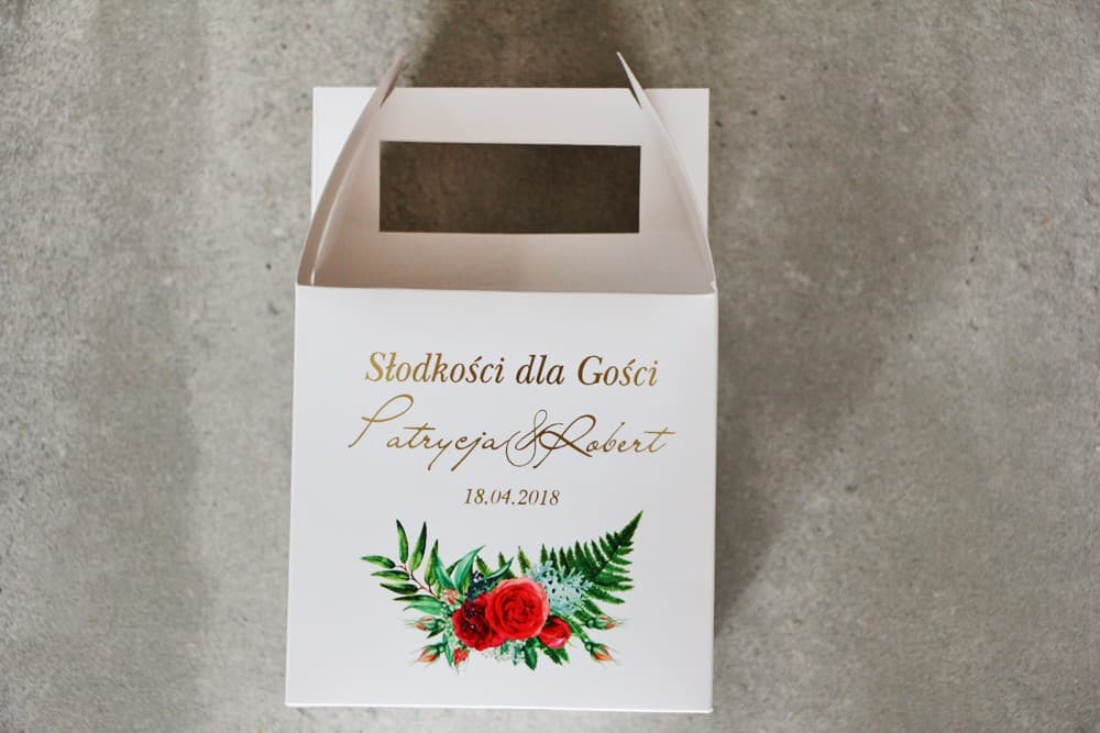 Vergoldete Tortenschachteln mit Rose und Farn | Gastgeschenke zur Hochzeit | Cykade Nr. 2