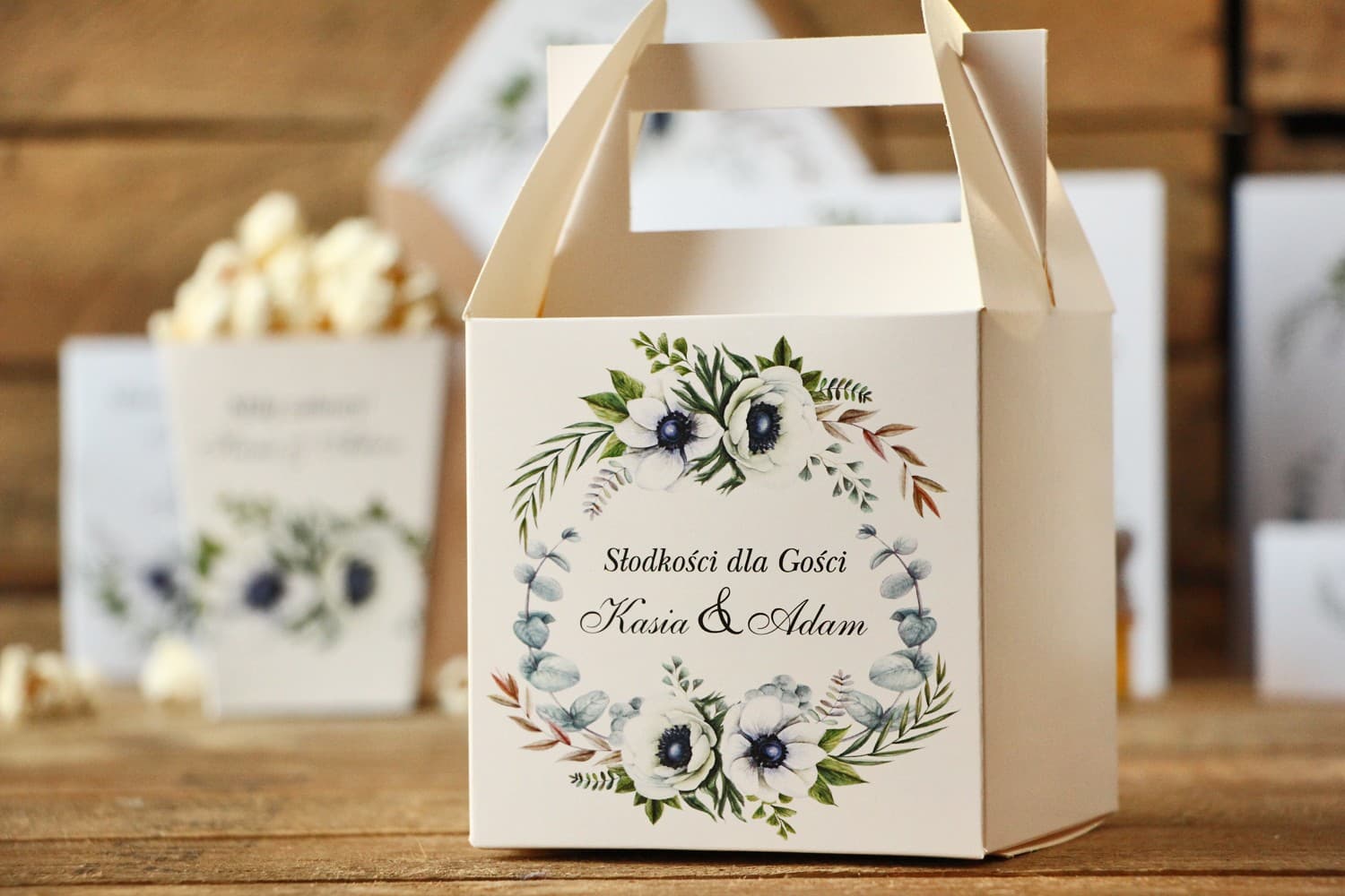 Kuchenschachteln zur Hochzeit mit Griff, Botanischer Kranz | Gastgeschenke | Kollektion Amelia Kalia Nr. 3