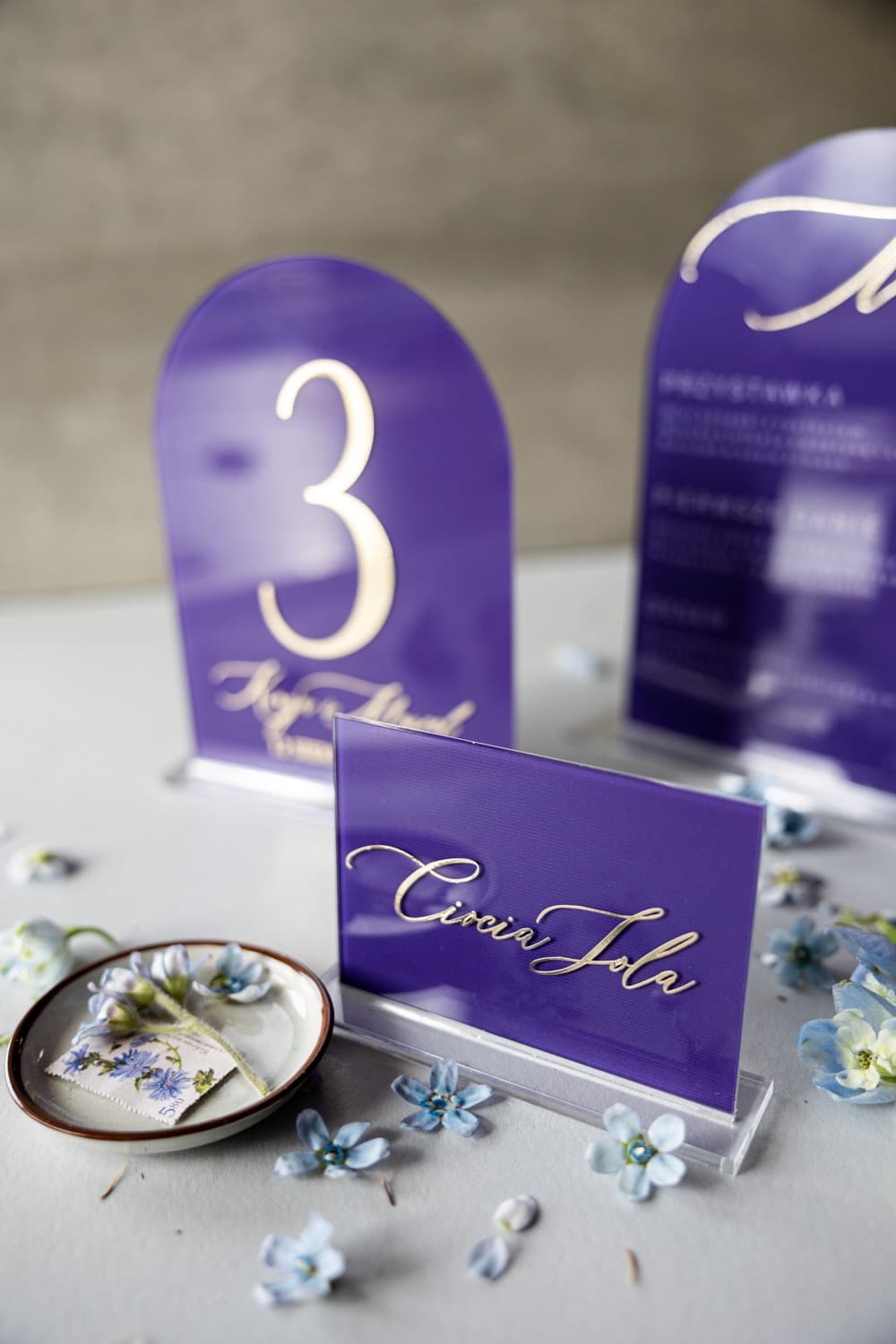 Gold Foil Acrylic Wedding Menu with Purple Lavender | Elegant Table Menu Card | Dalia No. 7 - 3