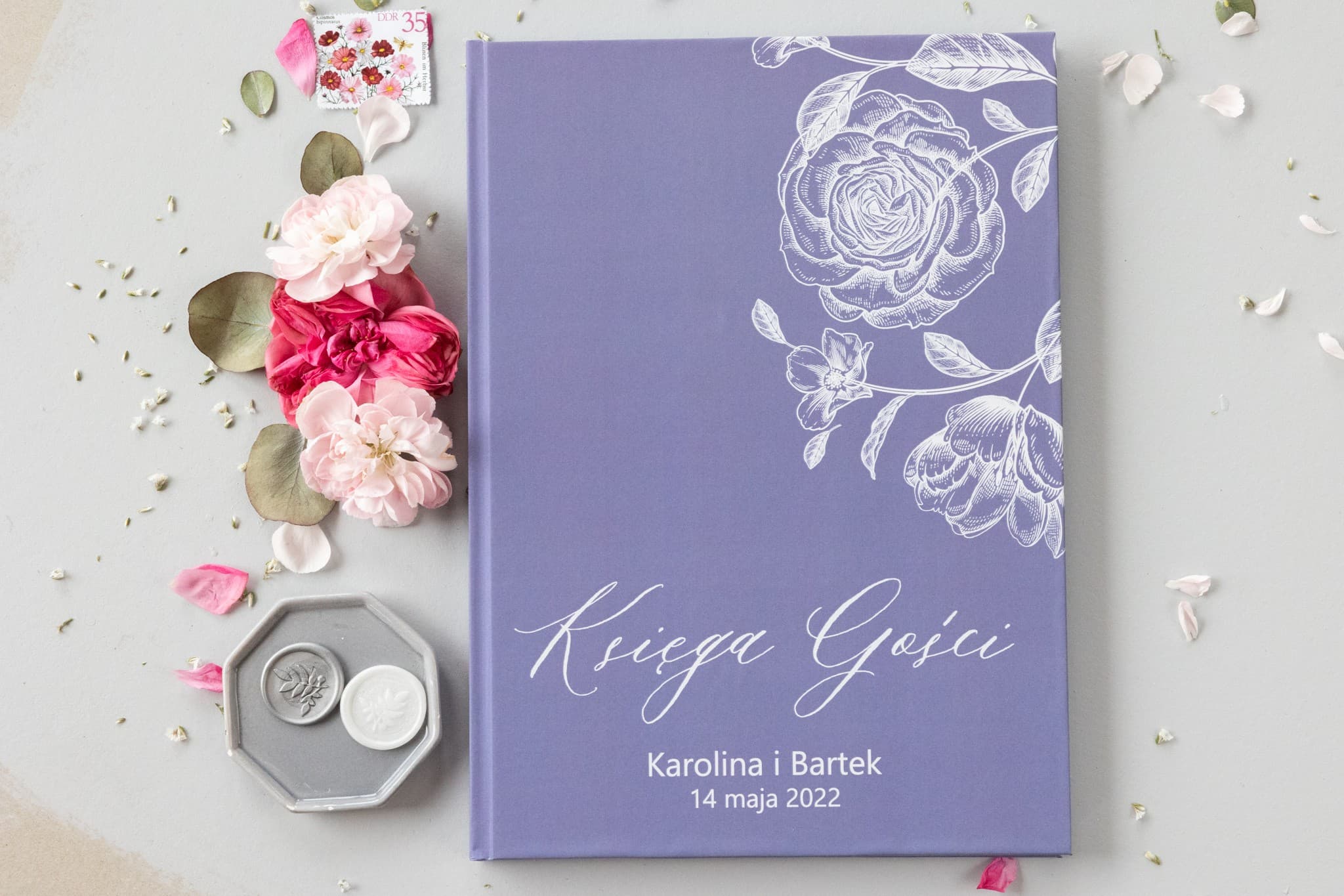 Libro de firmas personalizado A4 color lavanda para boda