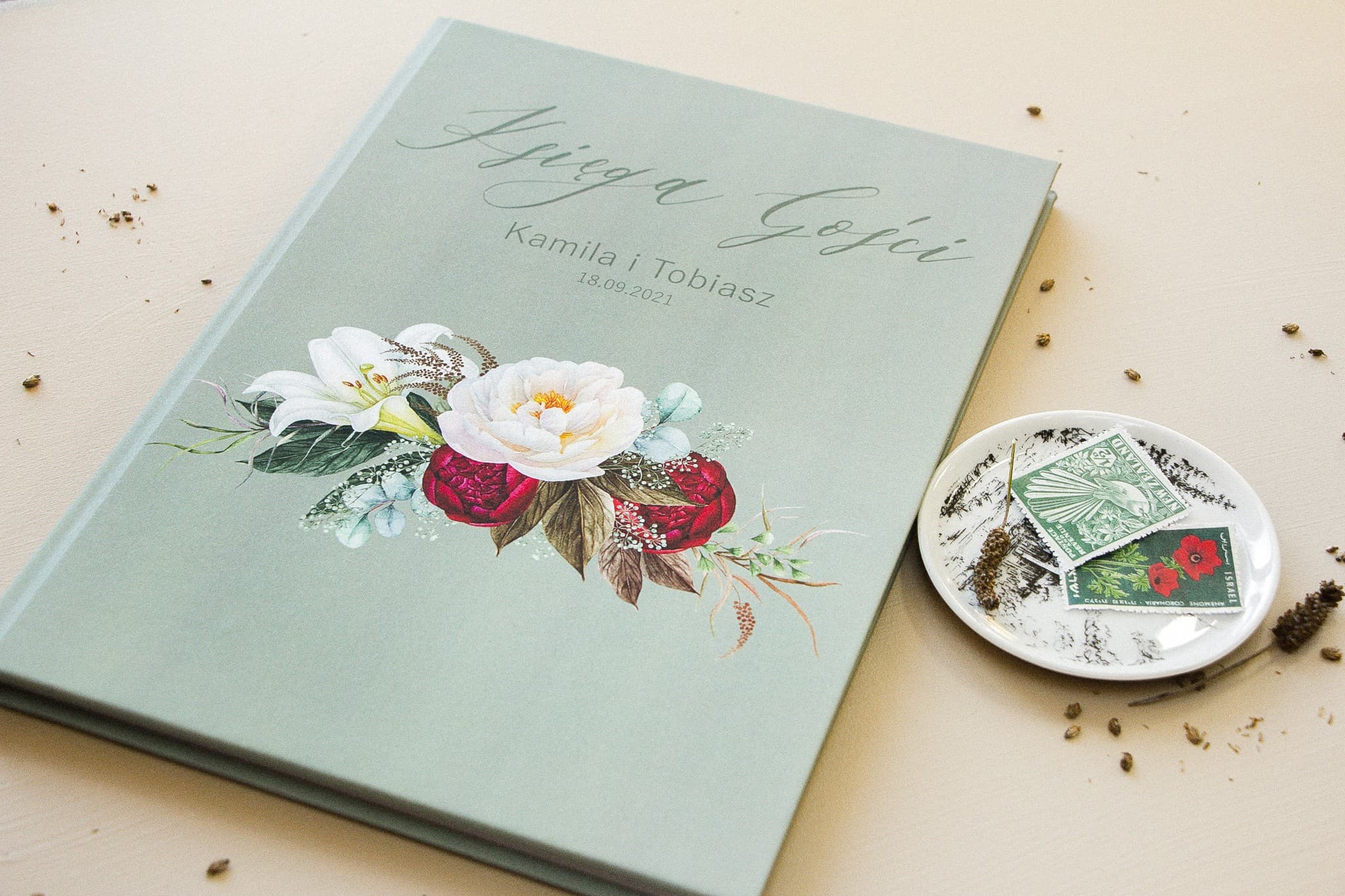 Libro de Visitas Personalizado Boho Peonías A4 | Recuerdo de Boda, Álbum de Firmas | Opal nº 9