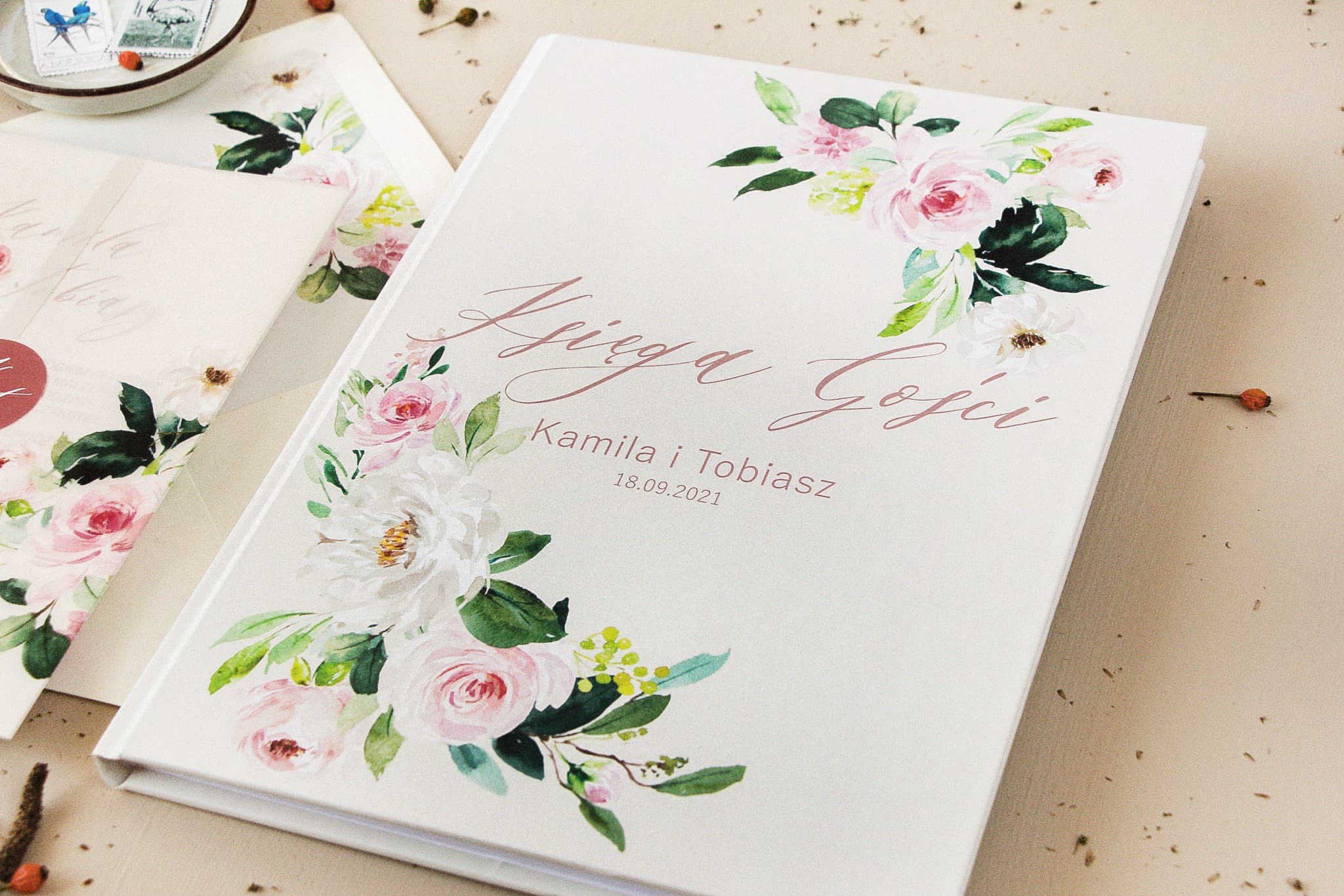 Libro de Visitas con Flores en Acuarela, Personalizado | Libro de Visitas de Boda A4 | Opal Nr 8