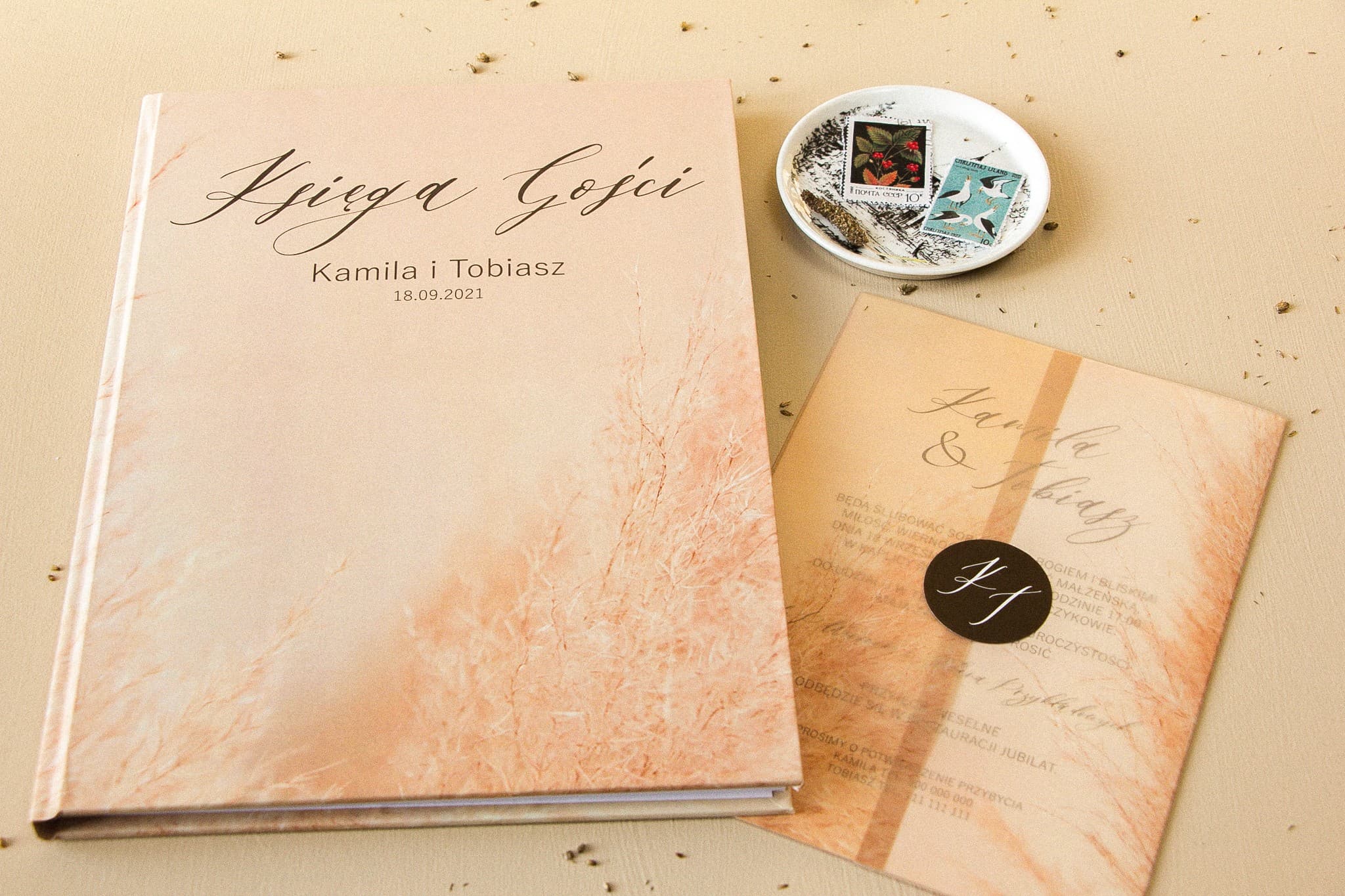 Libro de firmas para boda personalizado con diseño de hierba de la pampa natural