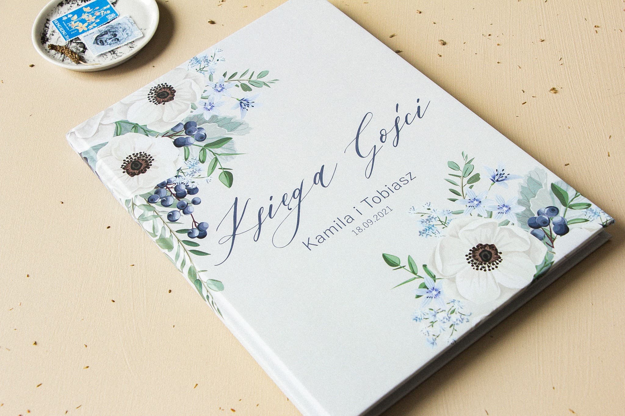 Libro ospiti personalizzato con pattern floreale naturale e design classico - Opale n. 7