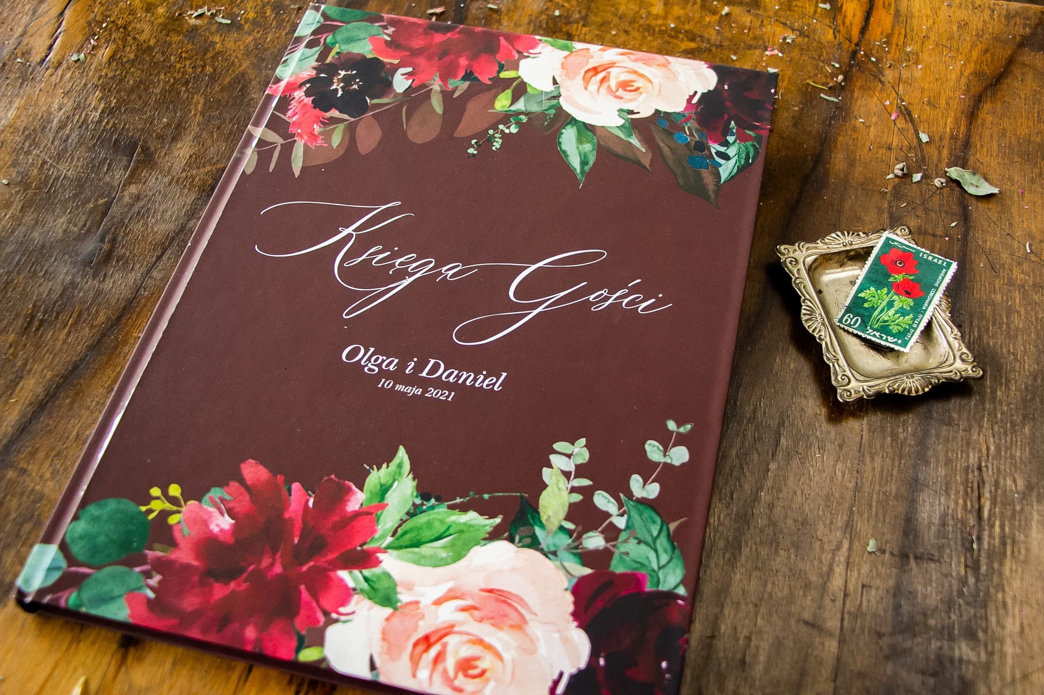 Libro degli Ospiti Borgogna con Rose A4 | Album Personalizzato per Messaggi Matrimoniali | Topazio Nr 3