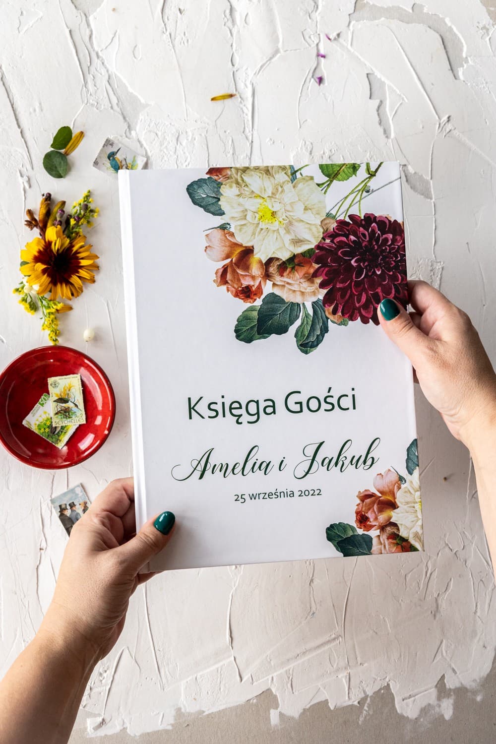 Libro degli Ospiti Personalizzato Fiori Borgogna | Elegante Libro Ospiti Nuziali A4 | Korani n. 13