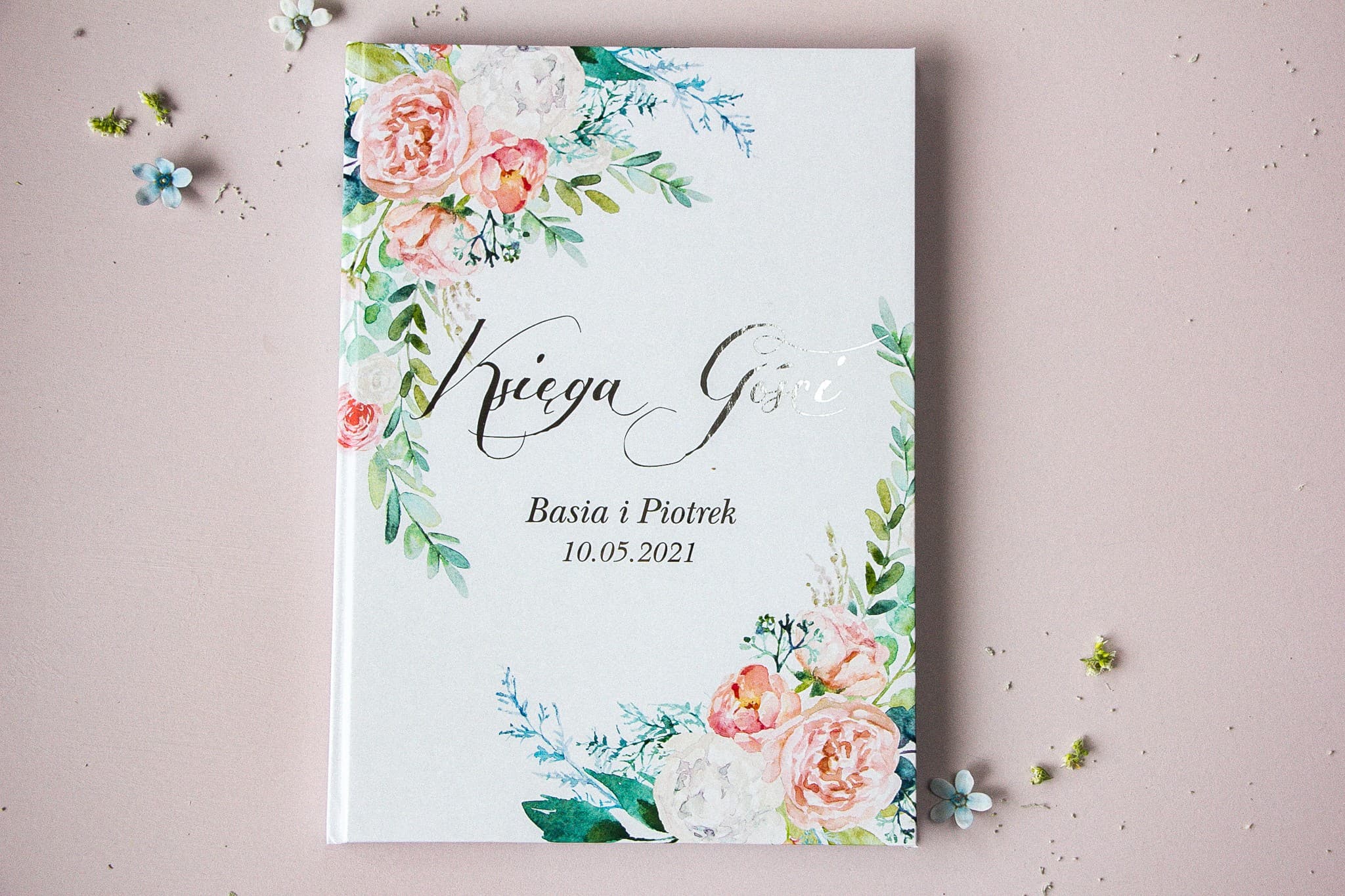 Libro ospiti nuziale delicato in tonalità pastello di rosa e verde - Pastello N. 8