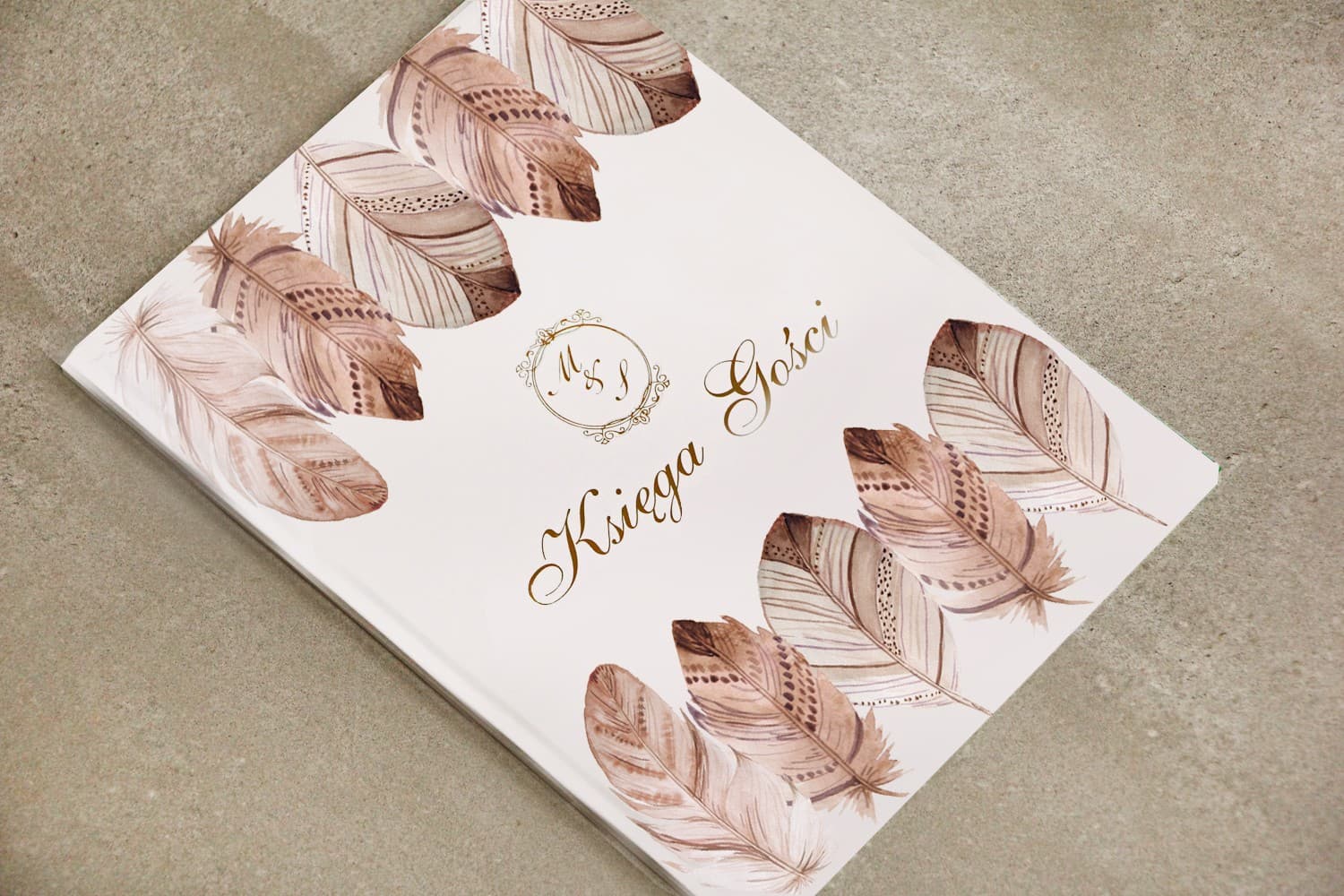 Libro degli Ospiti Elegante Rosa Oro Piume | Libro Ospiti Nuziali Personalizzato A4 | Sorento n. 10