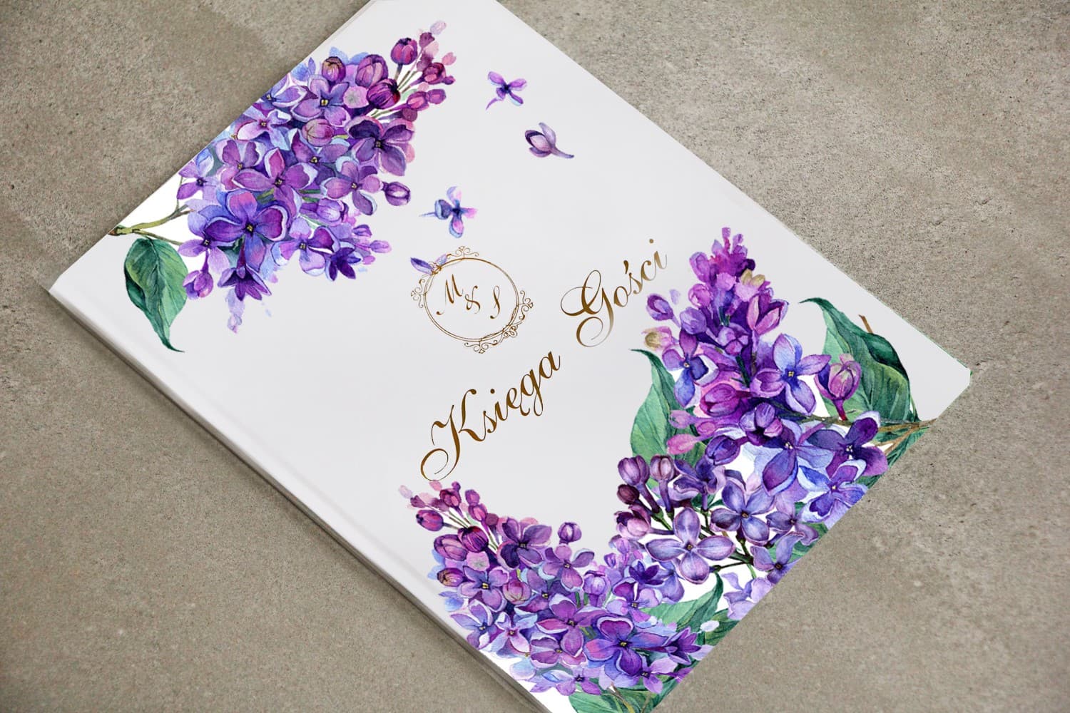 Libro degli Ospiti A4 Dorato Fiori Viola | Ricordo Nuziale Elegante Personalizzato | Sorento n. 11