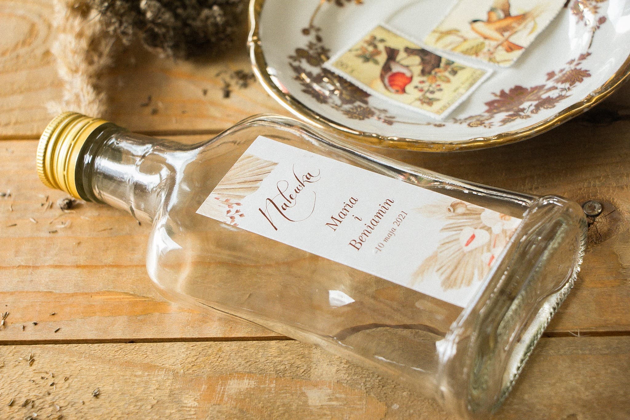 Likörfläschchen als Gastgeschenke Boho mit Pampasgras | Kollektion Indygo Nr. 6 - 3