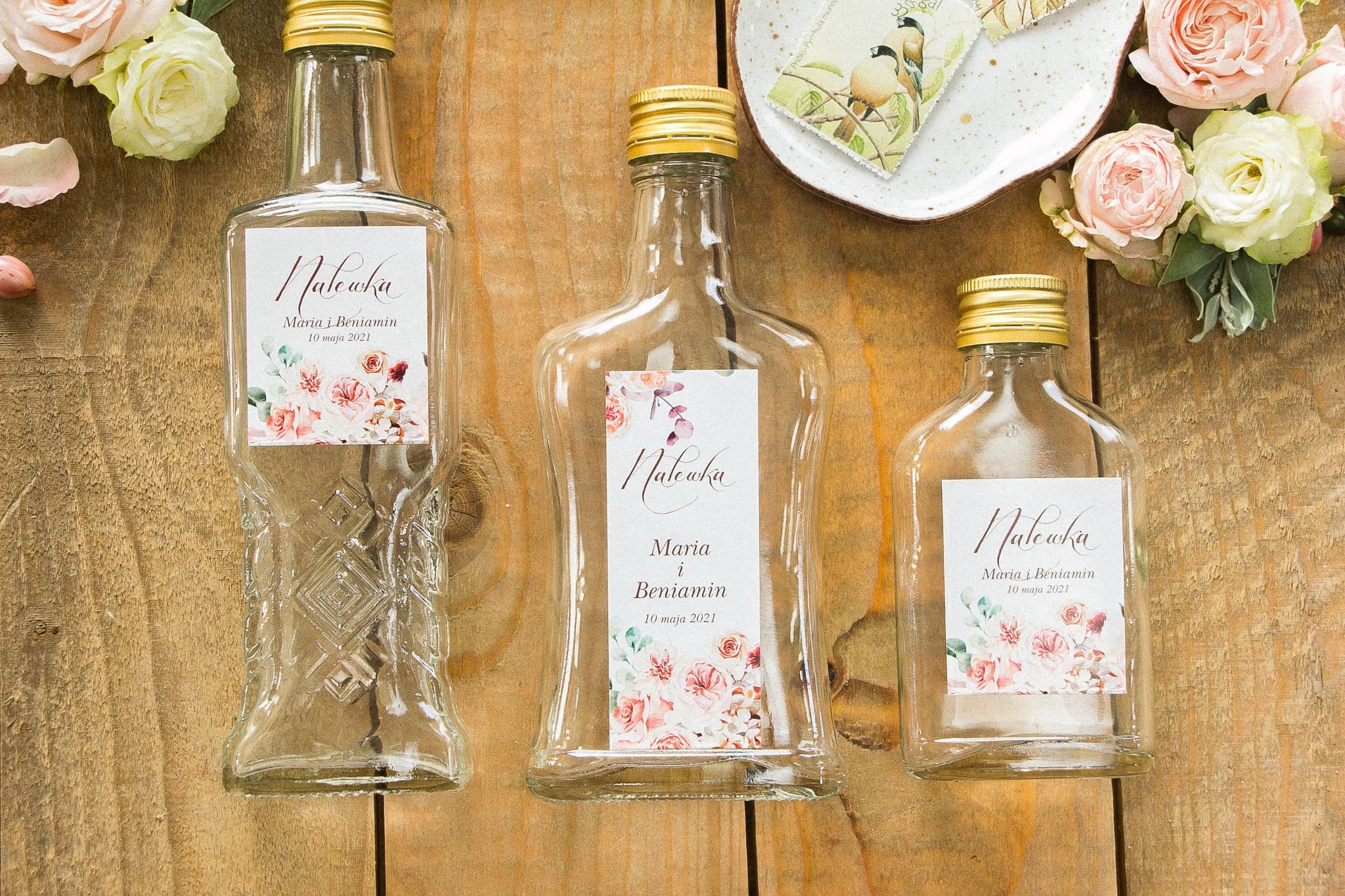 Wedding Favour Liqueur Bottles with Indigo No. 7 Roses - 2