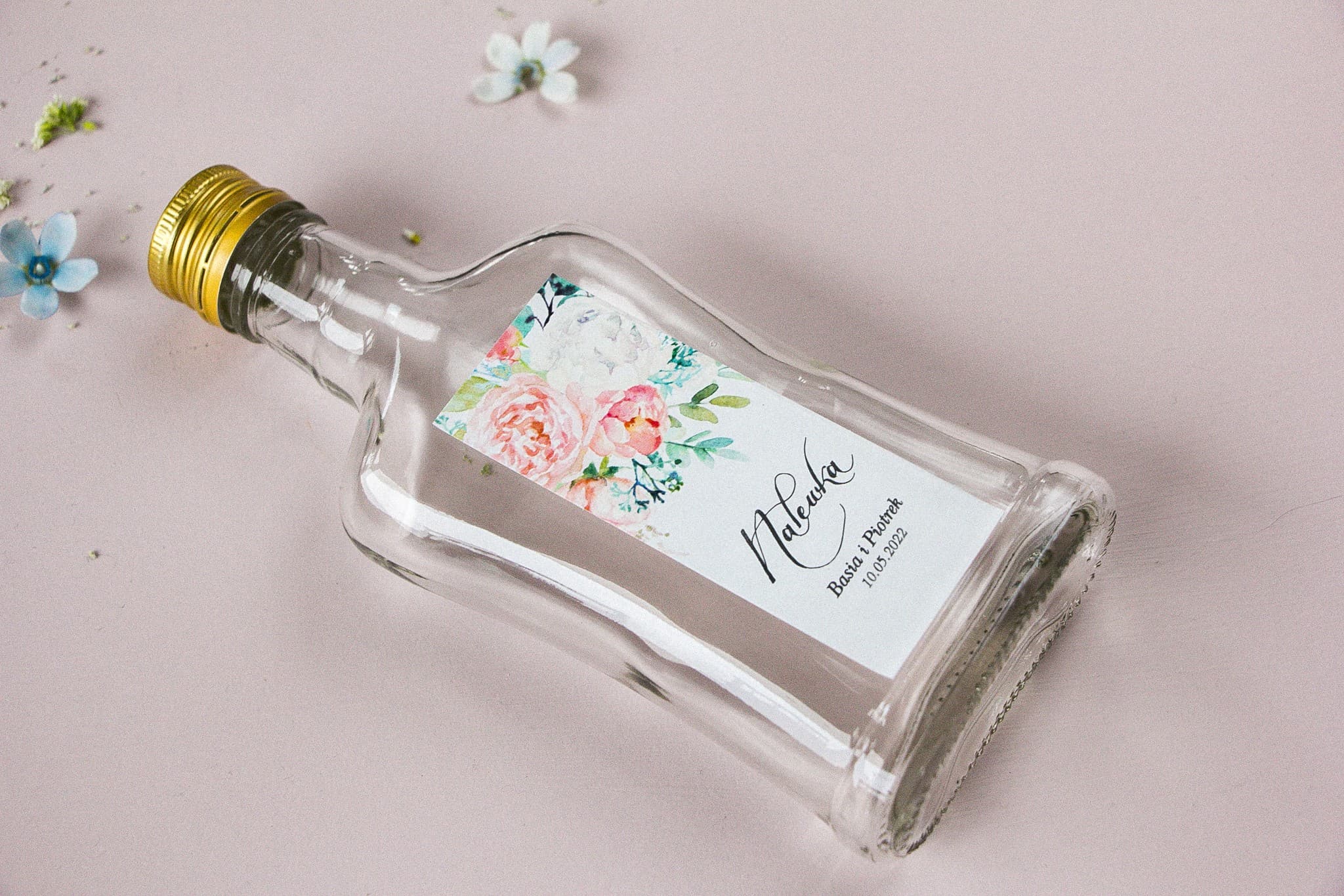 Wedding Favour Liqueur Bottle with Peonies and Eucalyptus - Pastel No. 8 - 3