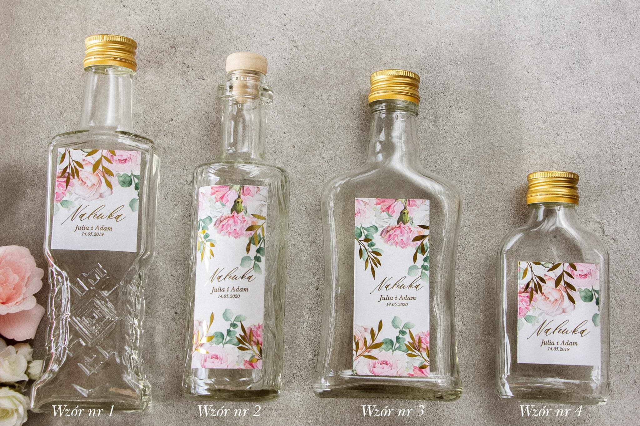 Wedding Favour Liqueur Bottles with Pink Label and Gold Foiling Rubin 9 - 2