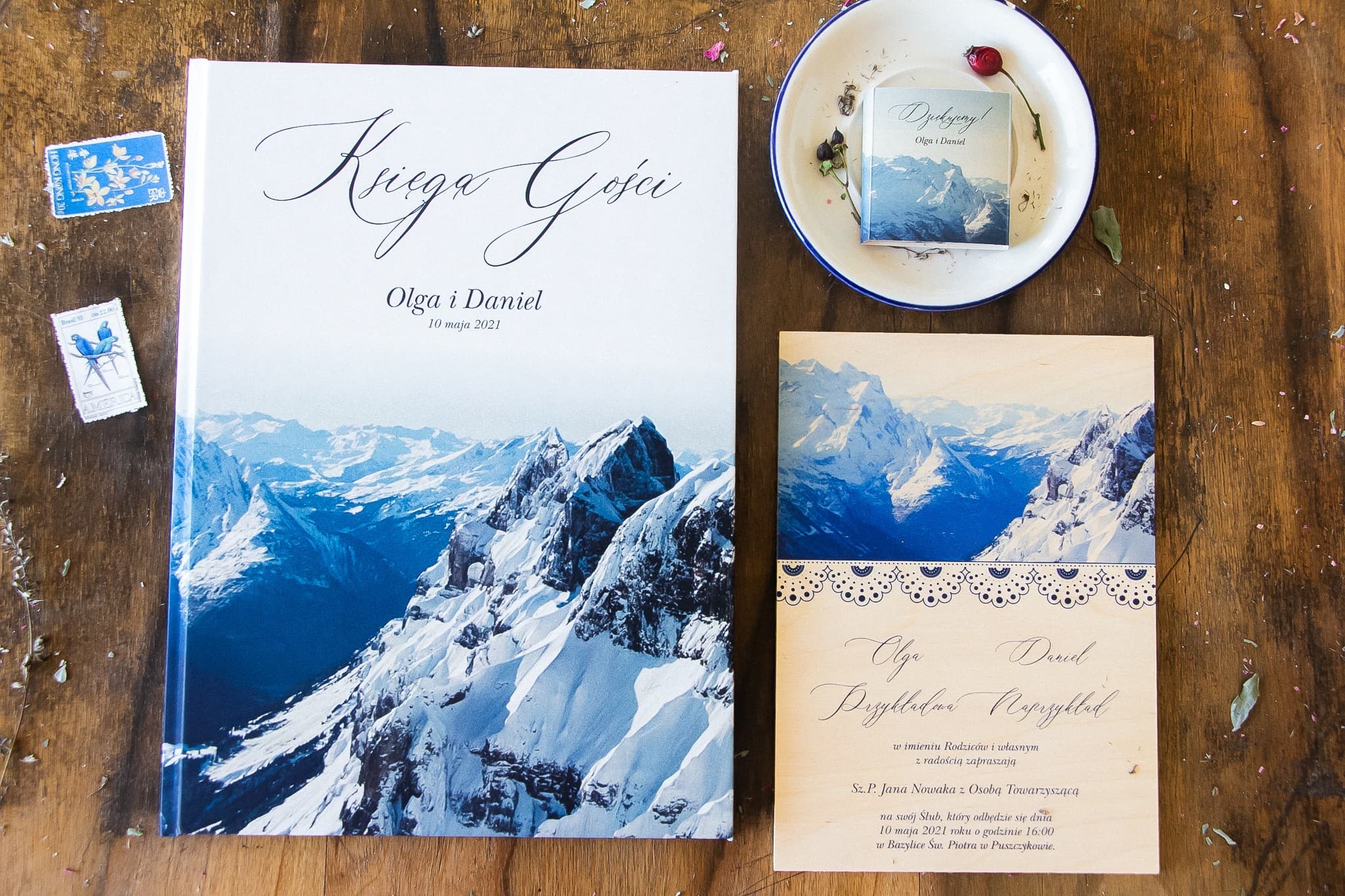 Livre d'or de mariage rustique sur le thème de la montagne avec détails personnalisés - Topaz N° 1