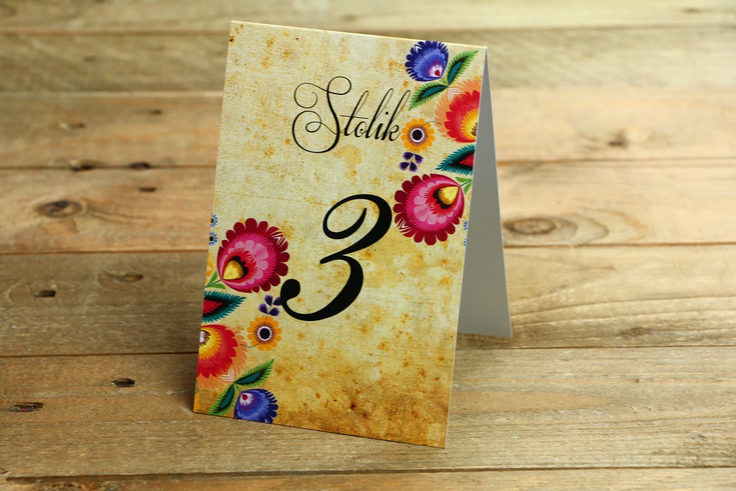 Lowicz Folk Wedding Table Numbers | Standing Folk Table Cards | Folk No. 4