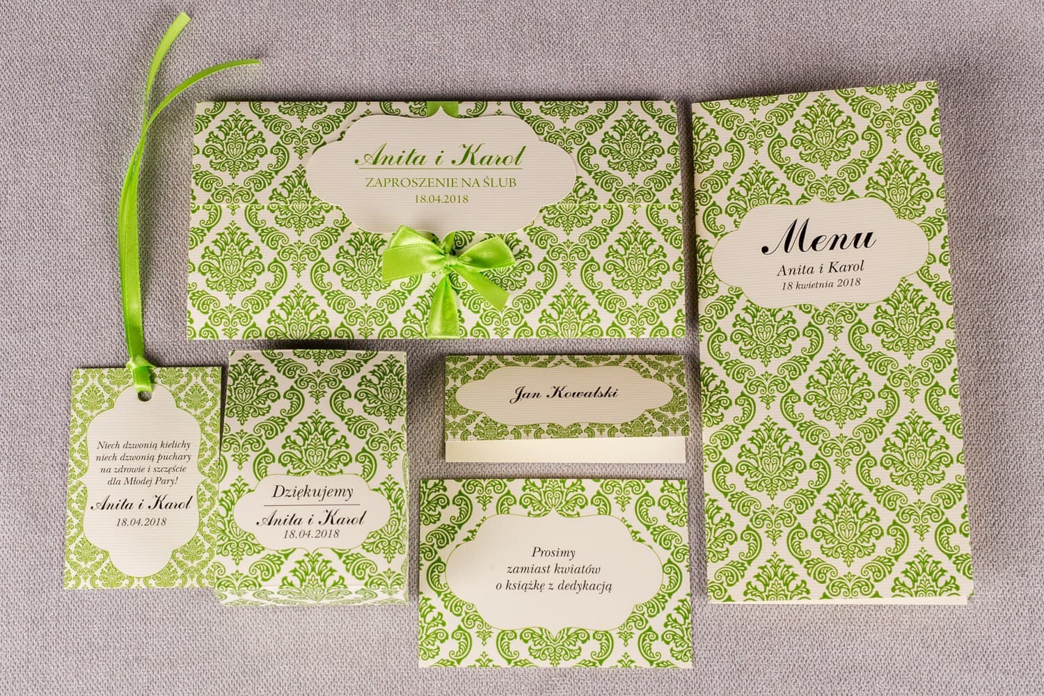 Wedding Invitation Samples with Green Bow | Wedding Stationery Sample Set | Madras No. 3
