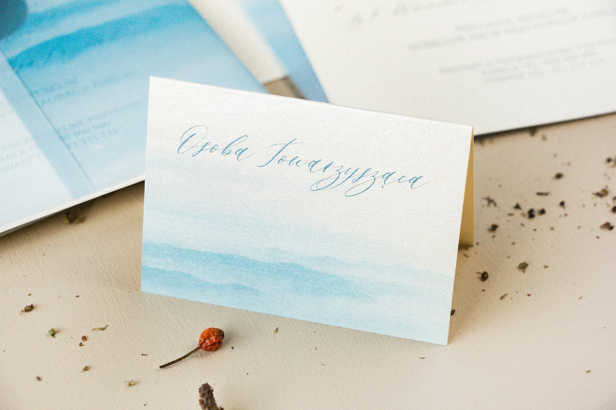 Marcasitios de boda personalizados para mesa de banquete en papel perlado con diseño de acuarela