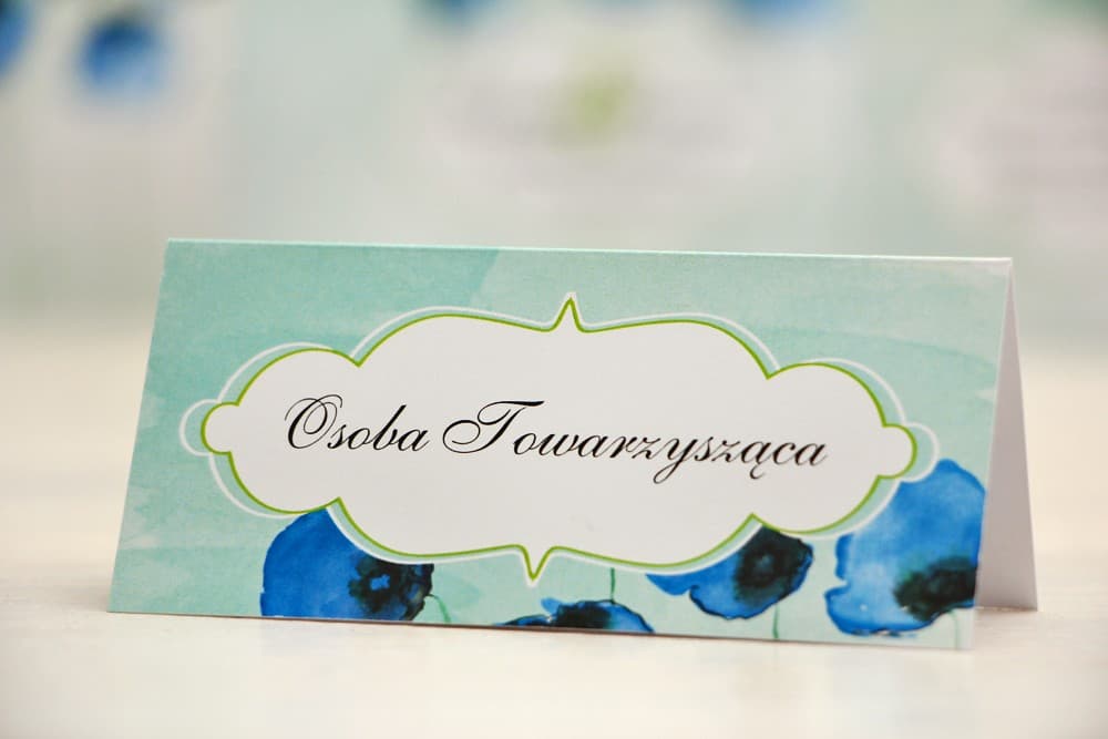 Marcasitios para mesa de boda - Felicja n.º 18 - Amapolas azules - decoración de mesa floral