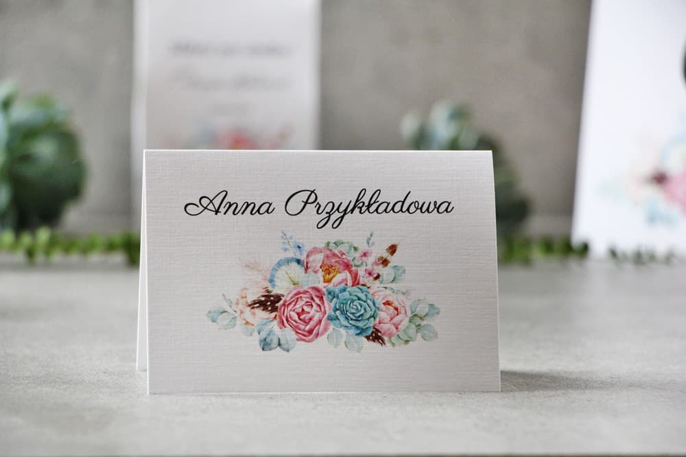 Marcasitios para mesa de boda - Pistacho nº 24 - Composición pastel en estilo Boho