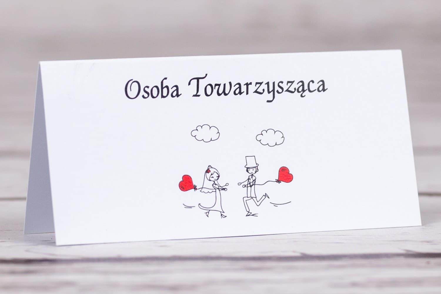 Marque-places, cartes de table pour mariage de la collection Bueno n° 5 avec couple et ballons