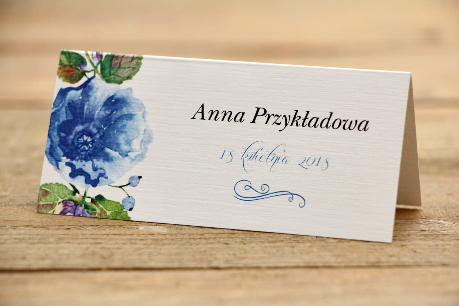 Marque-places pour table de mariage - Fleurs Peintes n° 13 - Bleu Bluet - accessoires de table mariage