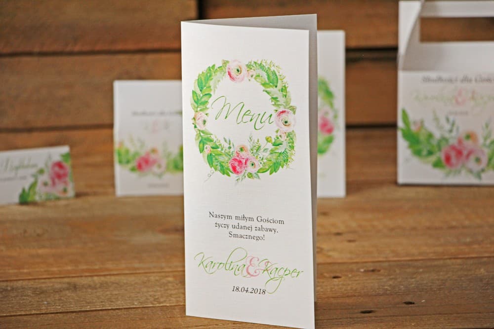 Menú de Boda Plegable con Ranúnculos Rosas, Acuarela | Elegante Carta de Platos para Mesa, Papelería Nupcial | Acuarelas n.º 22