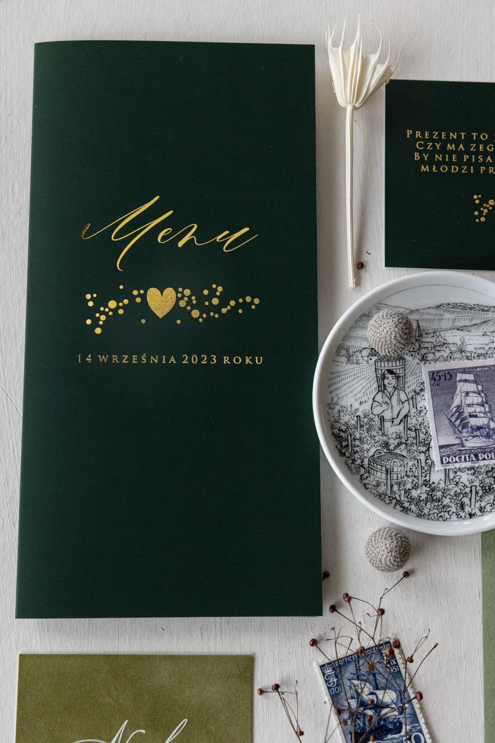 Menú de Boda Dorado Verde Botella con Estrellas | Elegante Carta de Platos Glamour | Simple n.º 2