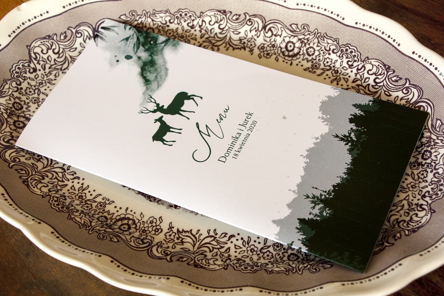 Menú de Boda Plegable con Ciervo Forestal | Elegantes Cartas de Menú para Mesa | Delize nº 1