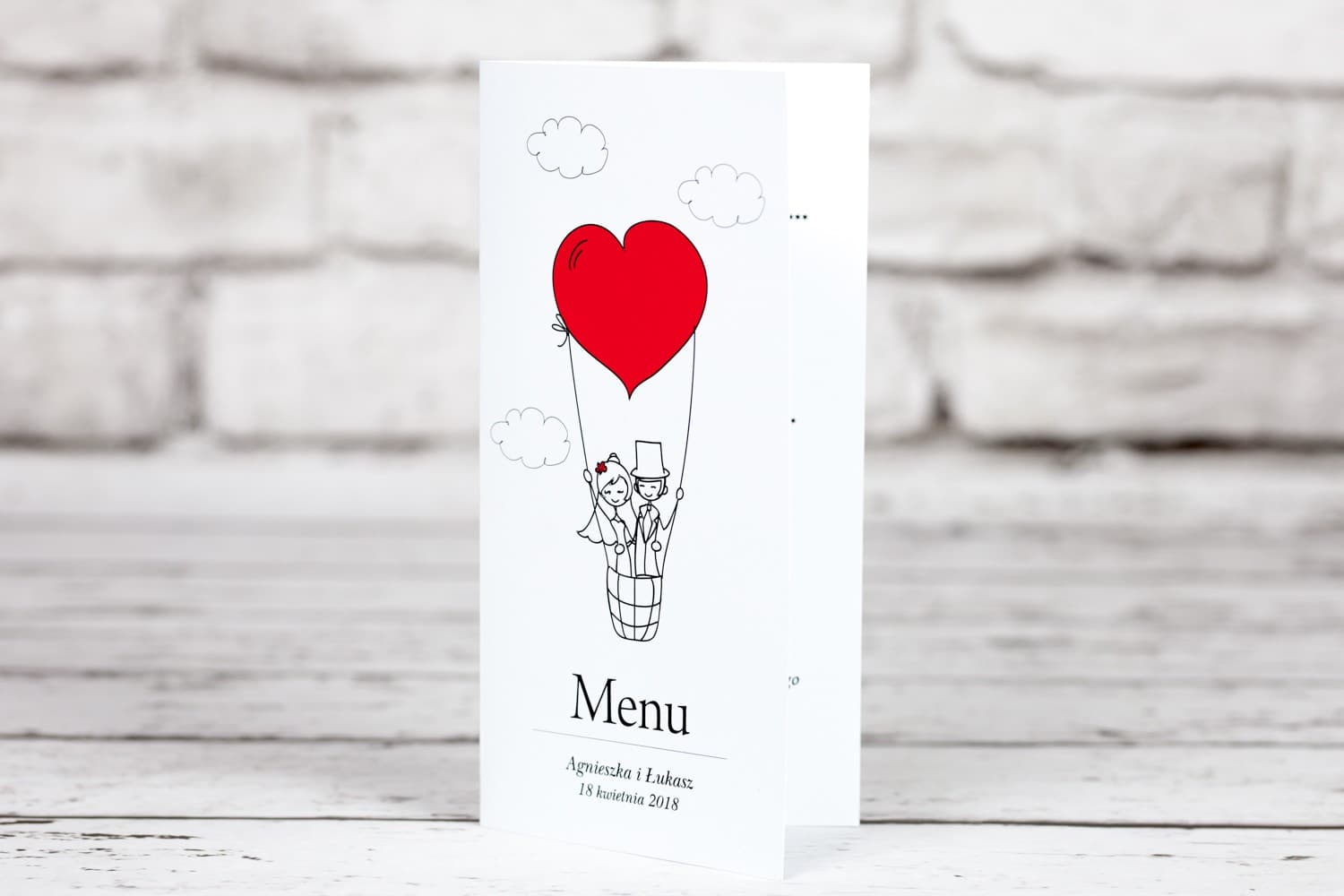 Menú de Boda Romántico Vertical con Corazón y Novios | Carta de Menú para Mesa | Bueno n.º 1