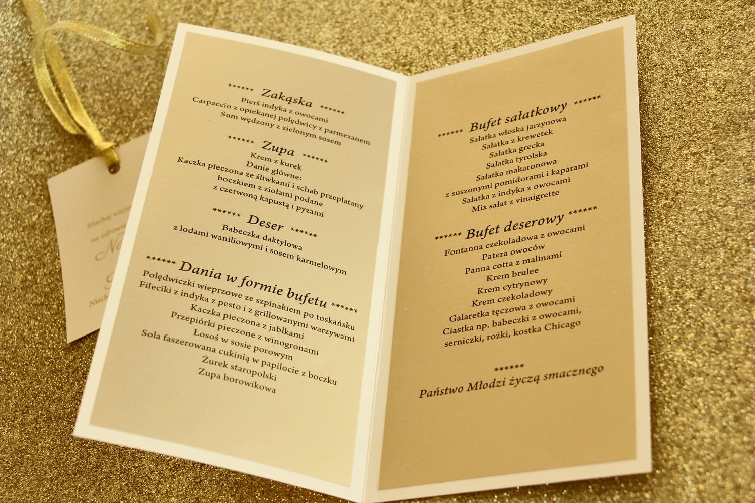 Menú de Boda Dorado Elegante | Carta de Platos para Mesa Glamour | Glamour No. 5