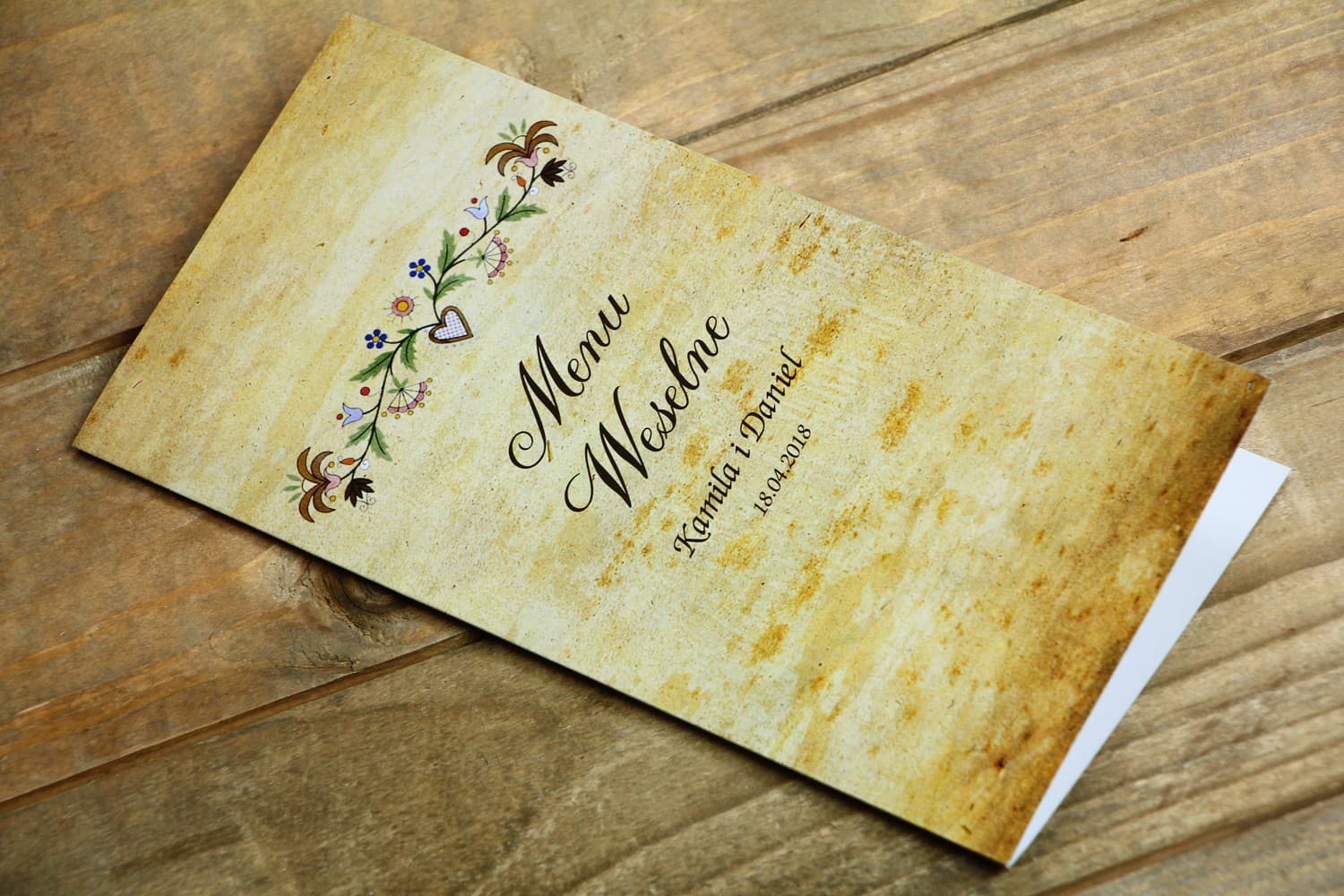 Menú de Boda Rústico con Guirnalda de Flores Folk | Carta de Platos para Boda | Folk n.º 3