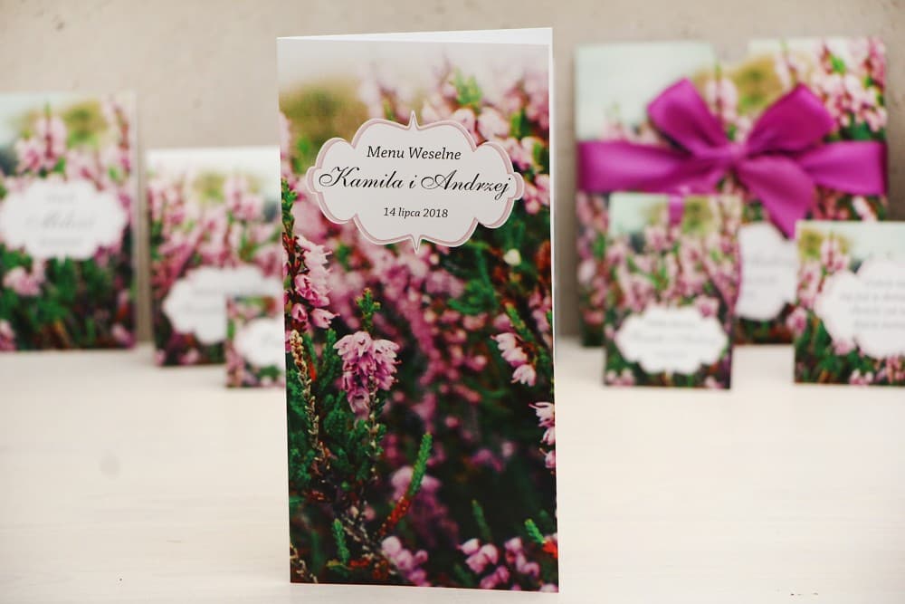 Jesienne Menu Weselne z Wrzosem, Składane Karty Menu na Stoły | Elegancka Papeteria Ślubna Rustykalna | Felicja nr 1