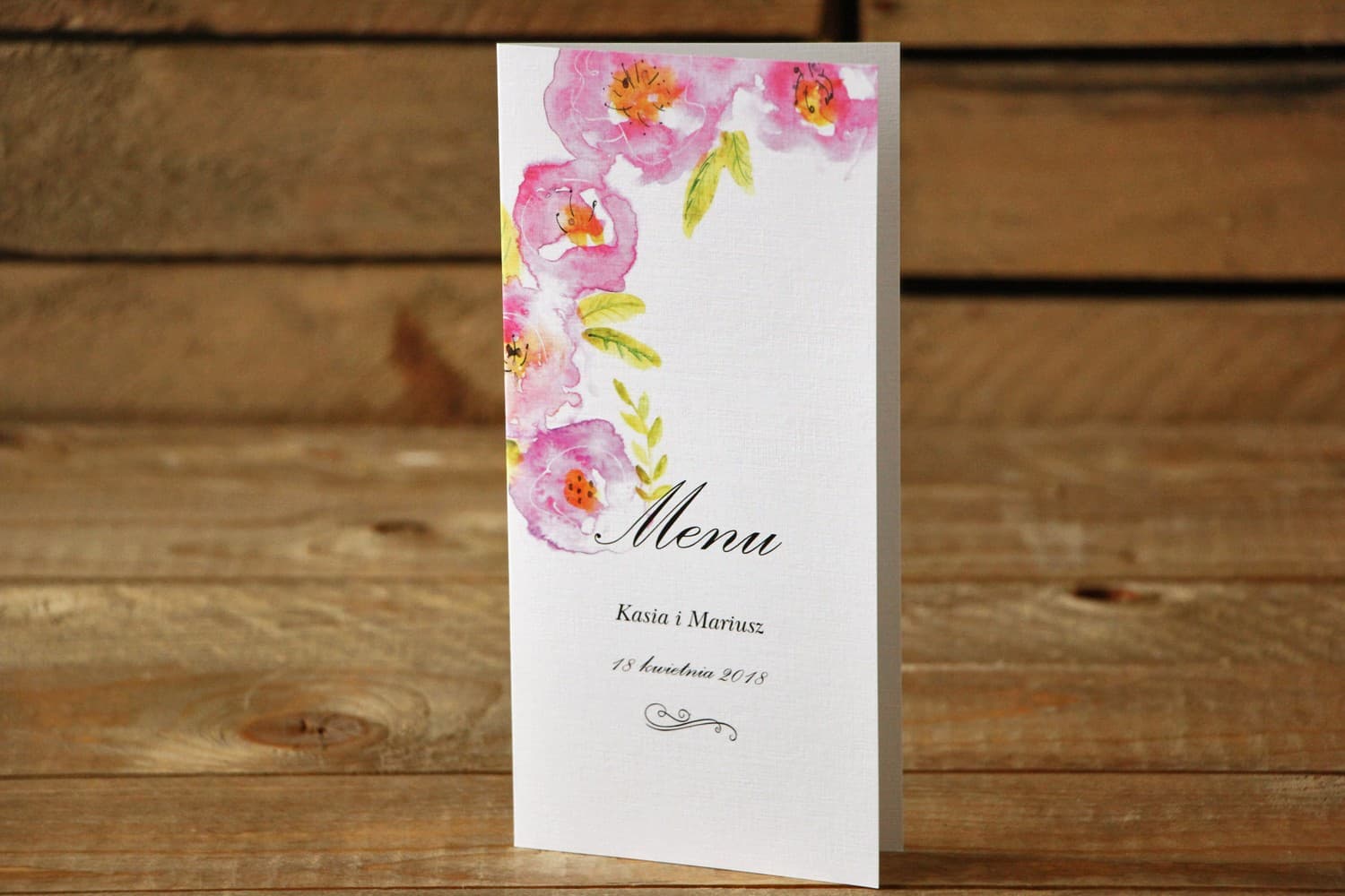 Menú de Boda Plegado Flores Acuarela Rosa Violeta | Carta de Menú para Mesa | Flores Pintadas nº 20