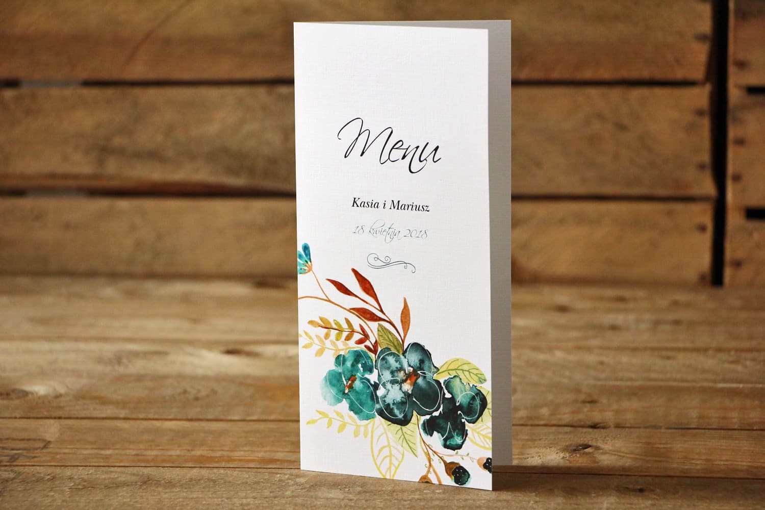 Menú de Boda Flores Esmeralda Acuarela | Elegante Carta de Menú para Mesa | Flores Pintadas nº 21