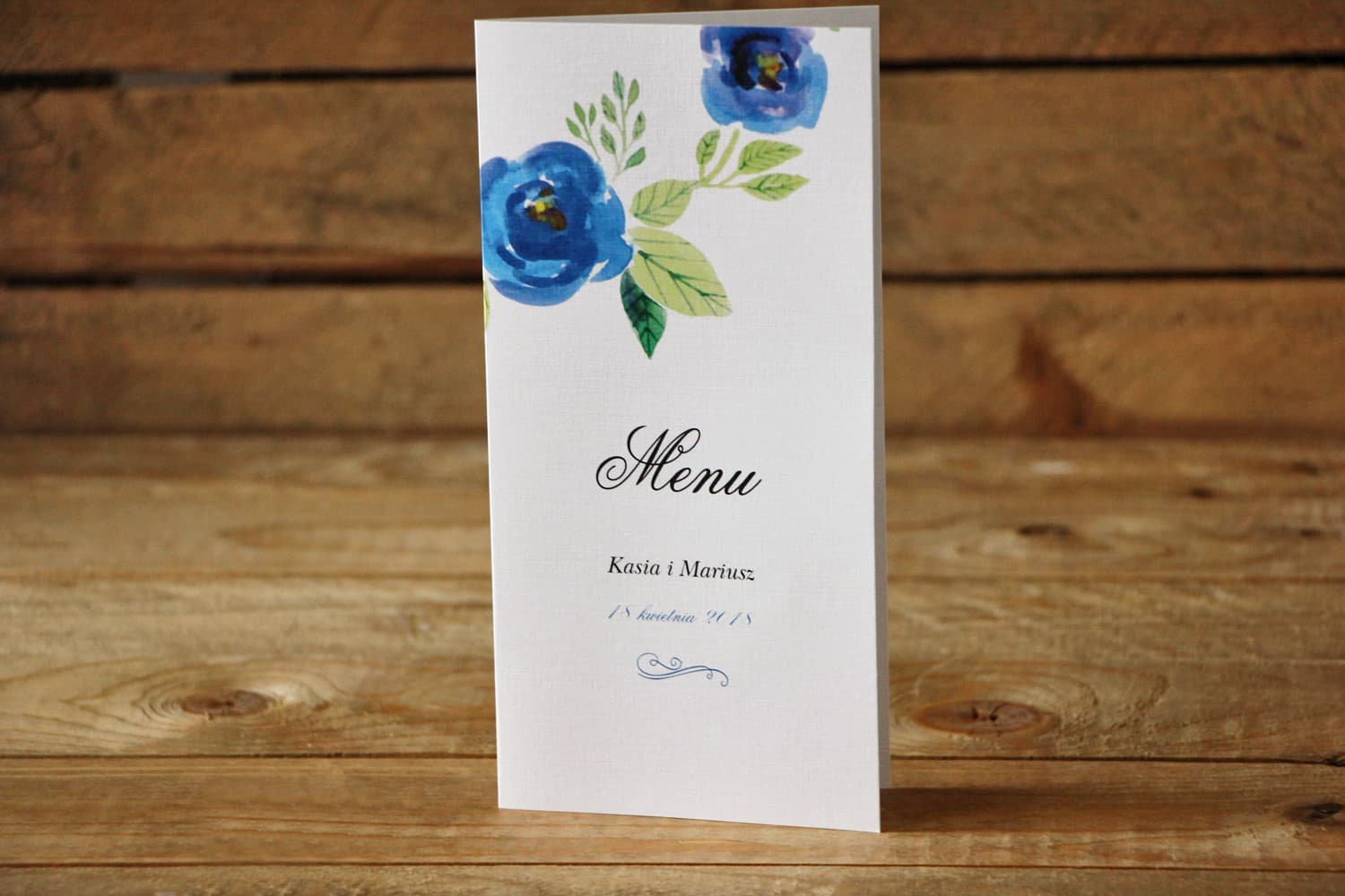 Menú de Boda Plegable con Acianos, Carta de Menú de Mesa, Flores en Acuarela | Flores Pintadas nº 23