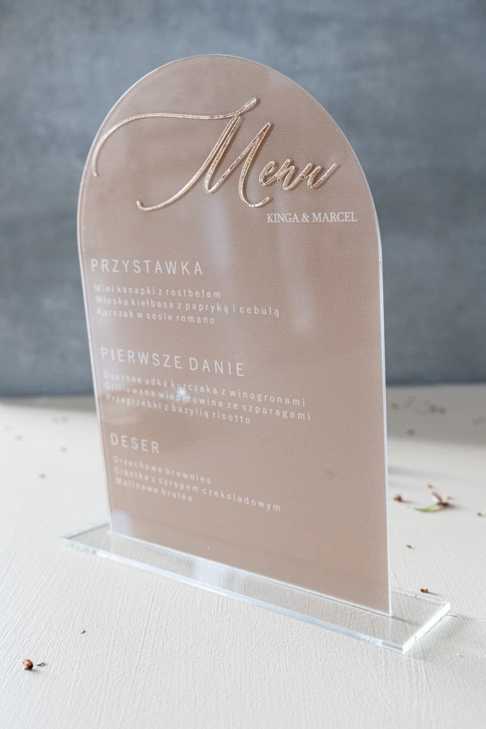 Menu Matrimoniale Beige su Plexiglass Dorato, Carta Dà Elegante | Menu Tavolo Glamour | Dalia n. 3