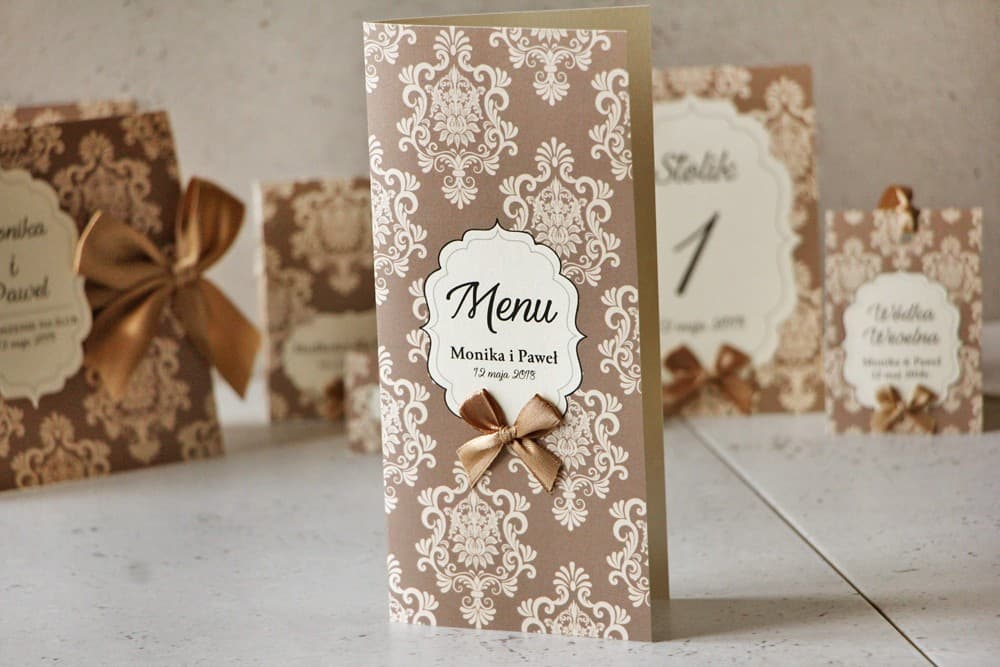 Elegante Menu per Matrimonio con Fiocco Marrone, Carta Perlata | Carta delle Vivande, Accessori Nozze | Ornament n. 6