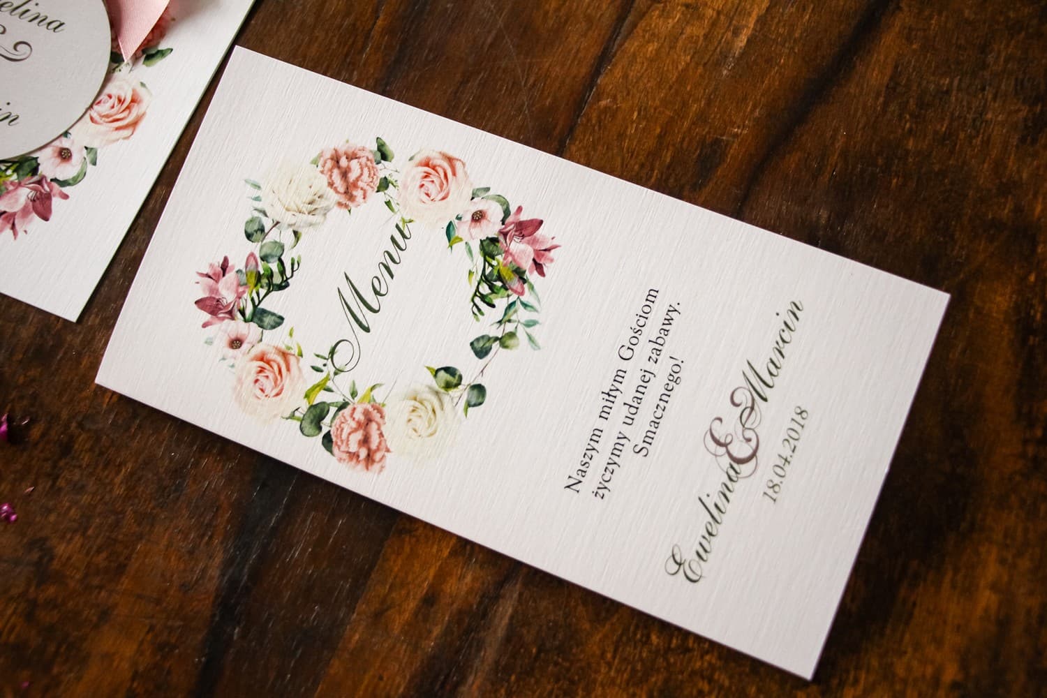 Menu Nuziale Acquerello Fiori, Carta Lino | Carta Menu Tavolo Nuziale | Acquarelli n. 27