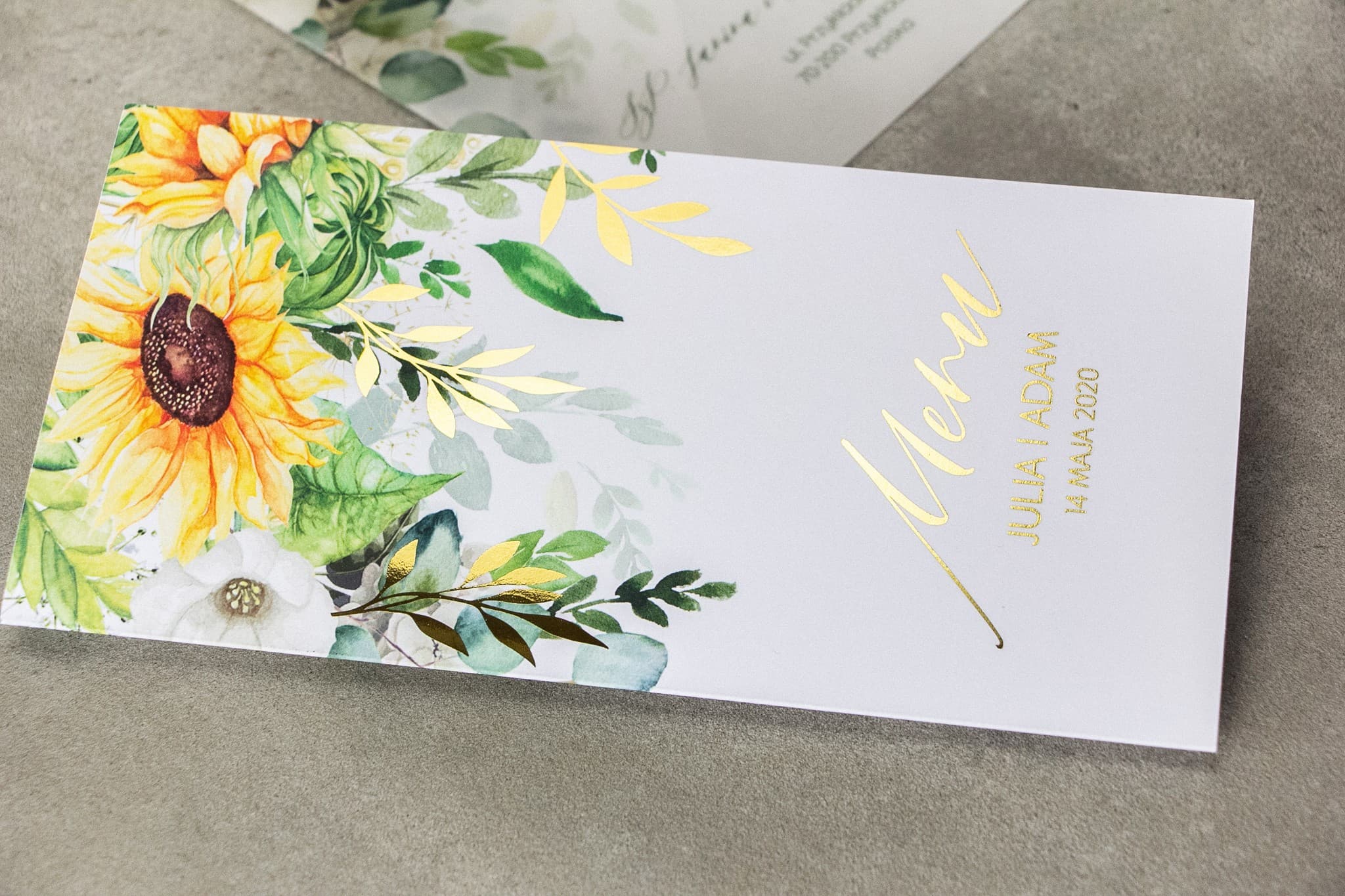 Menu Nuziale Rubino n. 7 – Carte Dorate con Motivo Girasole