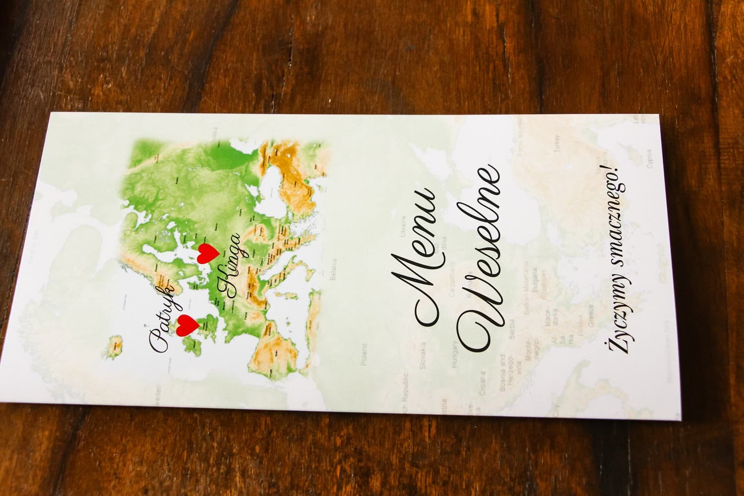 Menu Nuziale Internazionale con Mappa d'Europa | Carta dei Piatti per Matrimonio in Stile Viaggio | Mappa dei Sentimenti N. 2