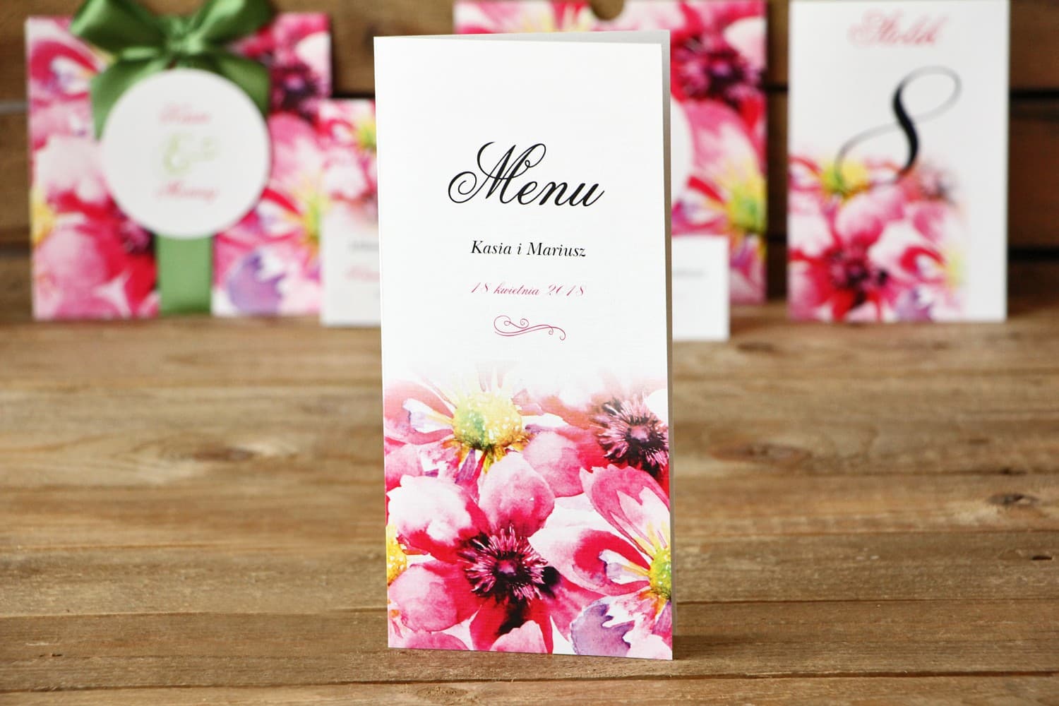 Watercolor Painted Flowers Wedding Menu | Table Menu Card Pink Flowers | Painted Flowers No. 7