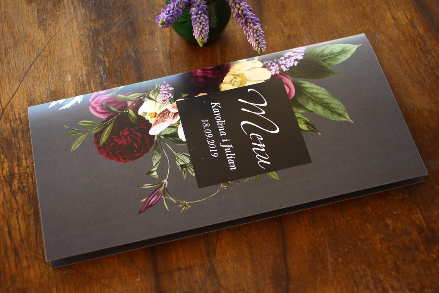 Eleganckie menu weselne z kwiatami vintage, składane | Karta dań na stół weselny | Eteryczne Nr 2
