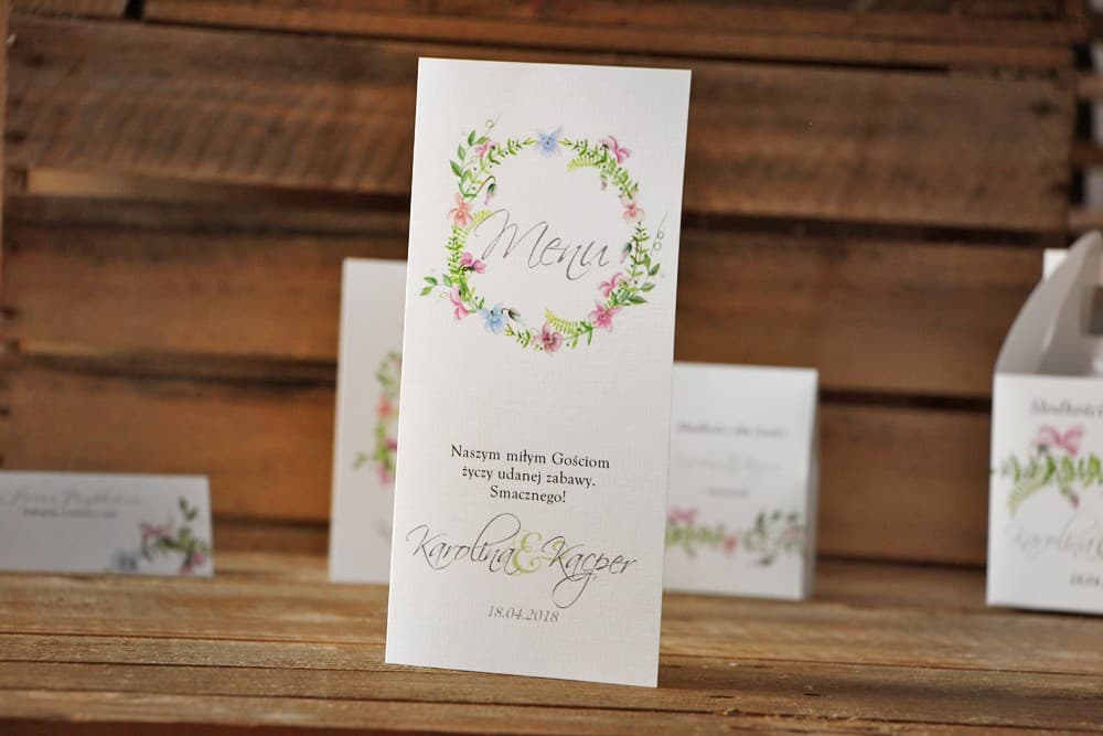 Geklapptes Hochzeitsmenü mit Veilchen | Menükarten für den Tisch, Aquarell-Papeterie | Akwarele Nr. 4