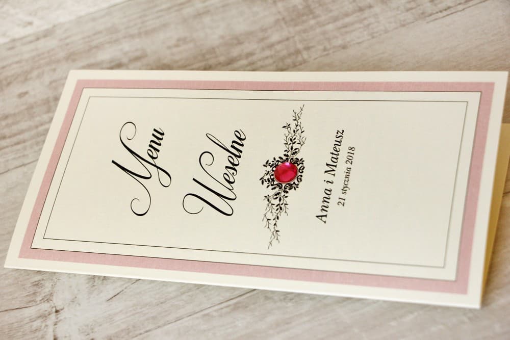 Florales Hochzeitsmenü Rustikal mit Spitze und Zirkonia | Menükarte für den Hochzeitstisch | Kollektion Spitze Nr. 1