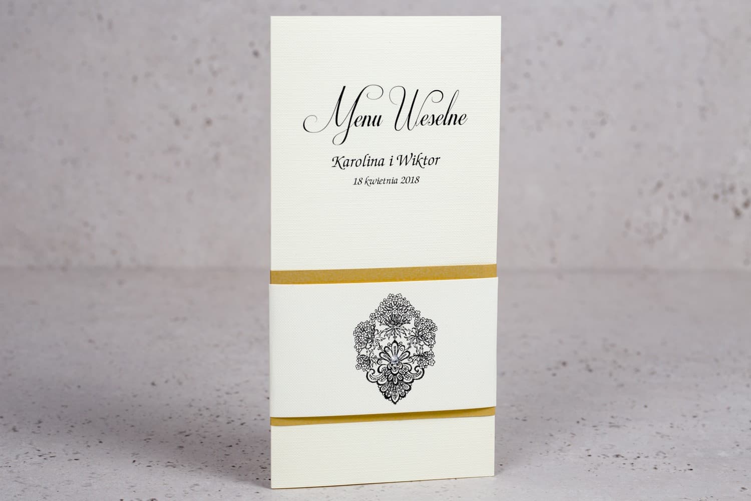 Elegante Hochzeitsmenükarte mit Goldveredelung und Silberakzent | Menükarte für den Hochzeitstisch | Moreno Nr. 1