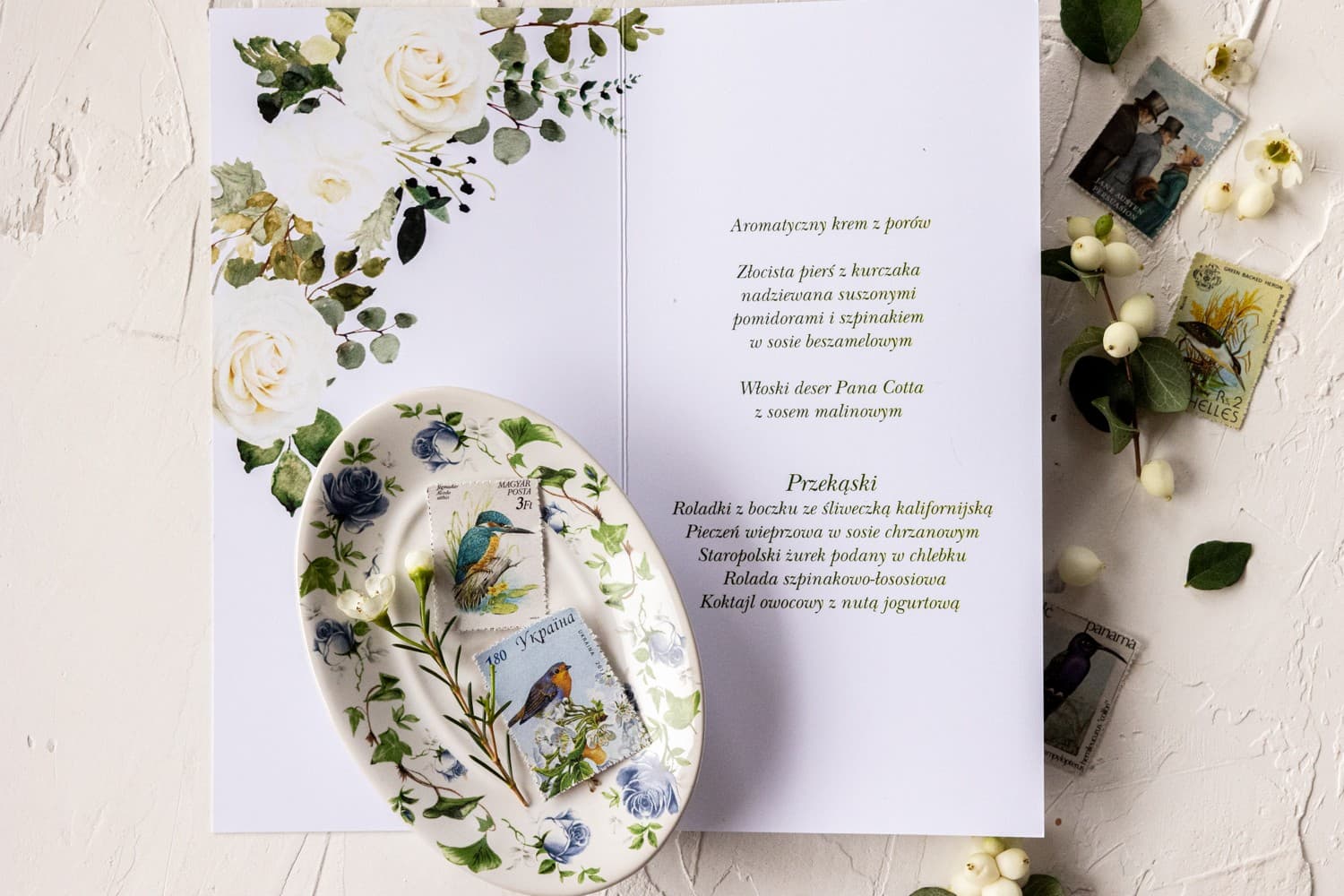 Elegante Menükarten Hochzeit klappbar mit Eukalyptus und Rosen | Speisekarte für den Hochzeitstisch | Korani Nr. 12 - 2