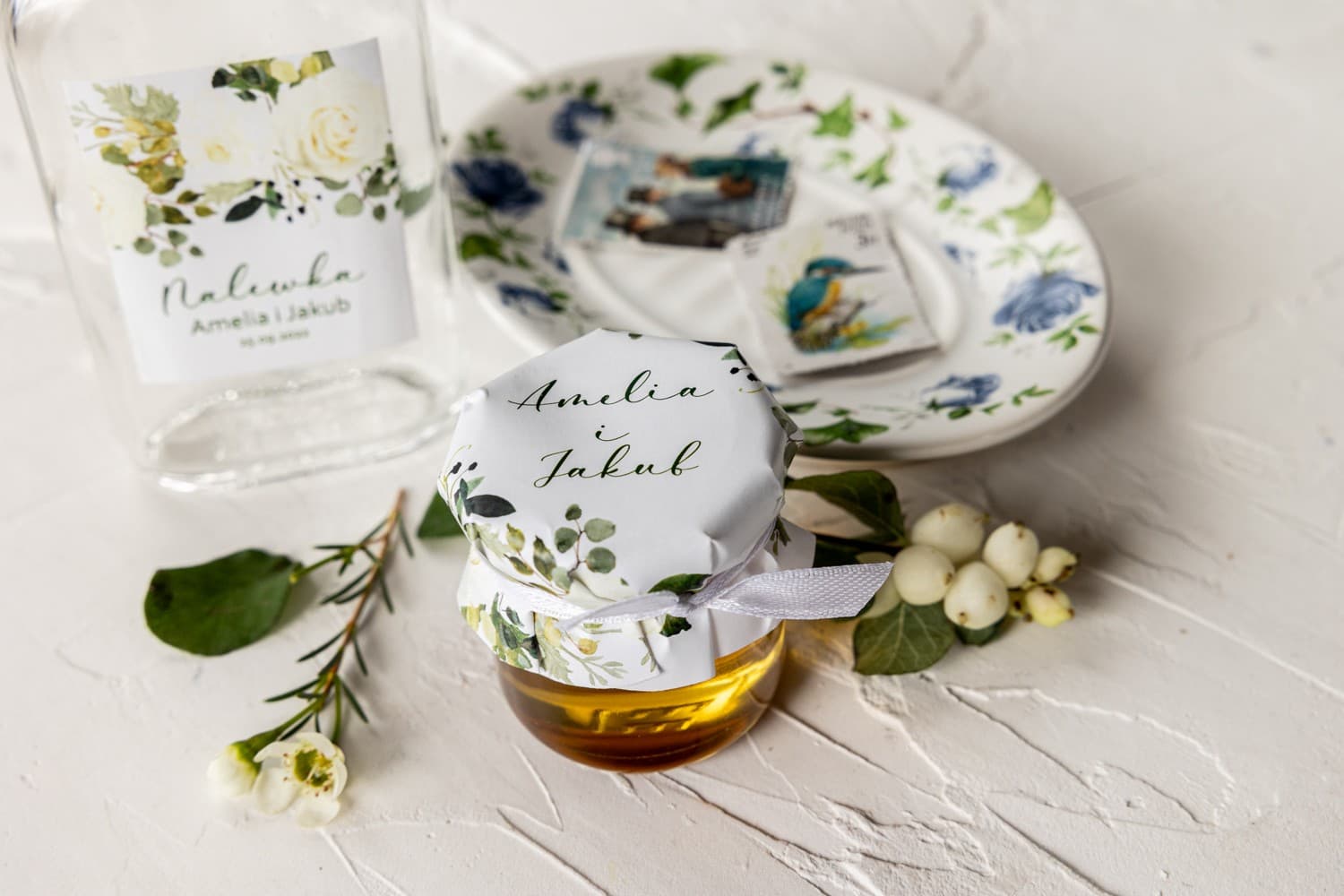 Detalle de boda dulce con miel y etiqueta personalizada Korani n.º 12