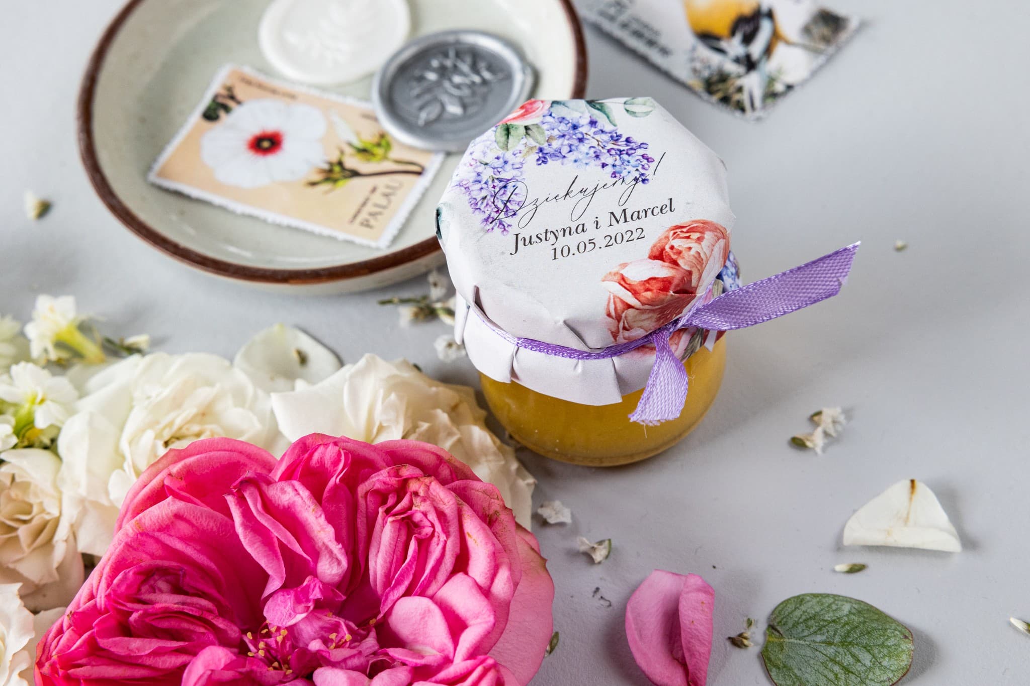 Miels de Mariage Soft n° 7 – Remerciement Sucré avec Pivoines et Gris