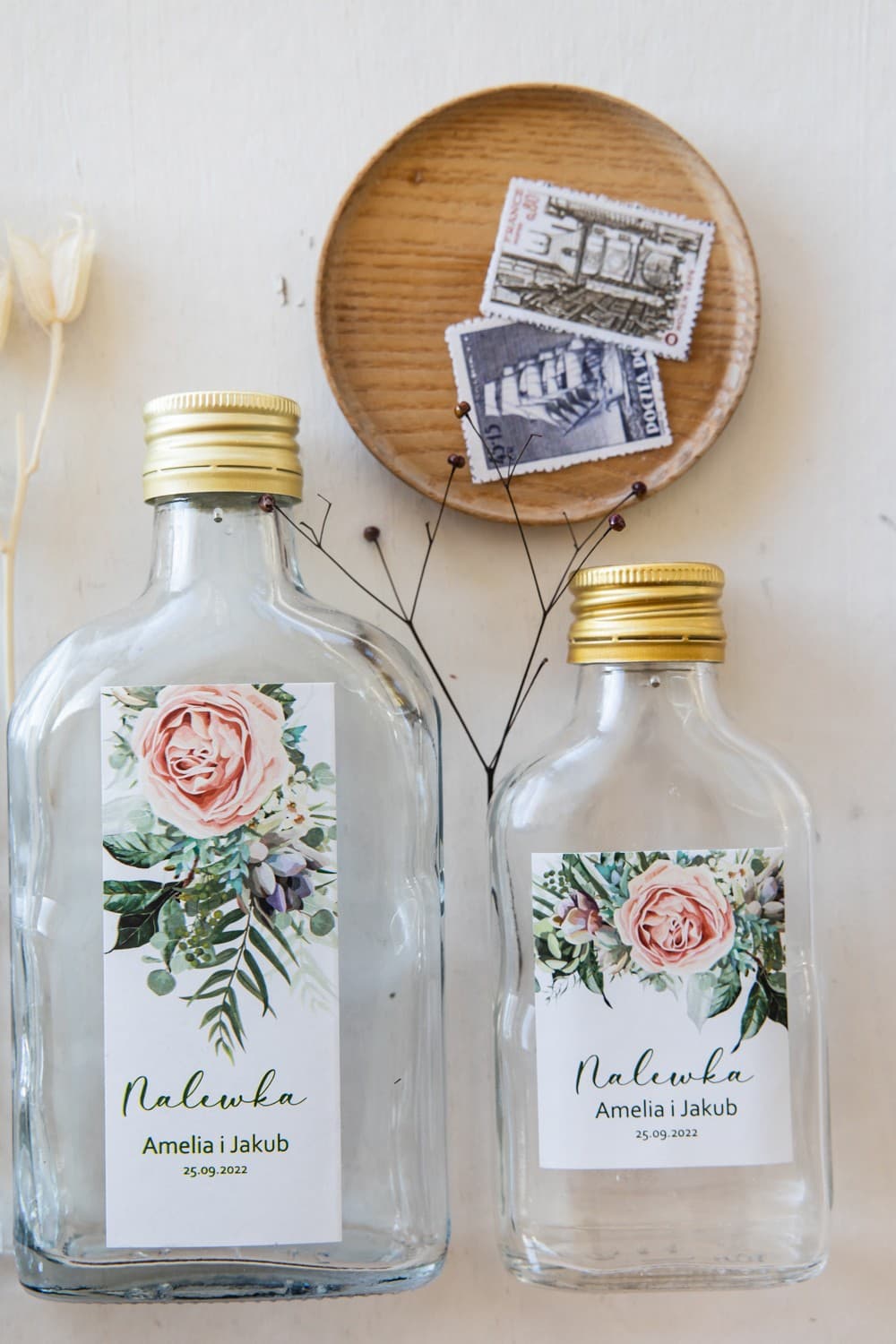 Likörfläschchen mit Pfingstrosen, Personalisierte Etiketten | Gastgeschenke zur Hochzeit | Korani Nr. 11 - 2