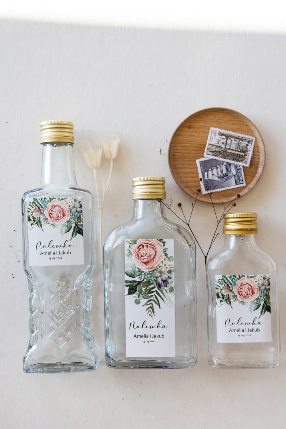 Likörfläschchen mit Pfingstrosen, Personalisierte Etiketten | Gastgeschenke zur Hochzeit | Korani Nr. 11 - 3